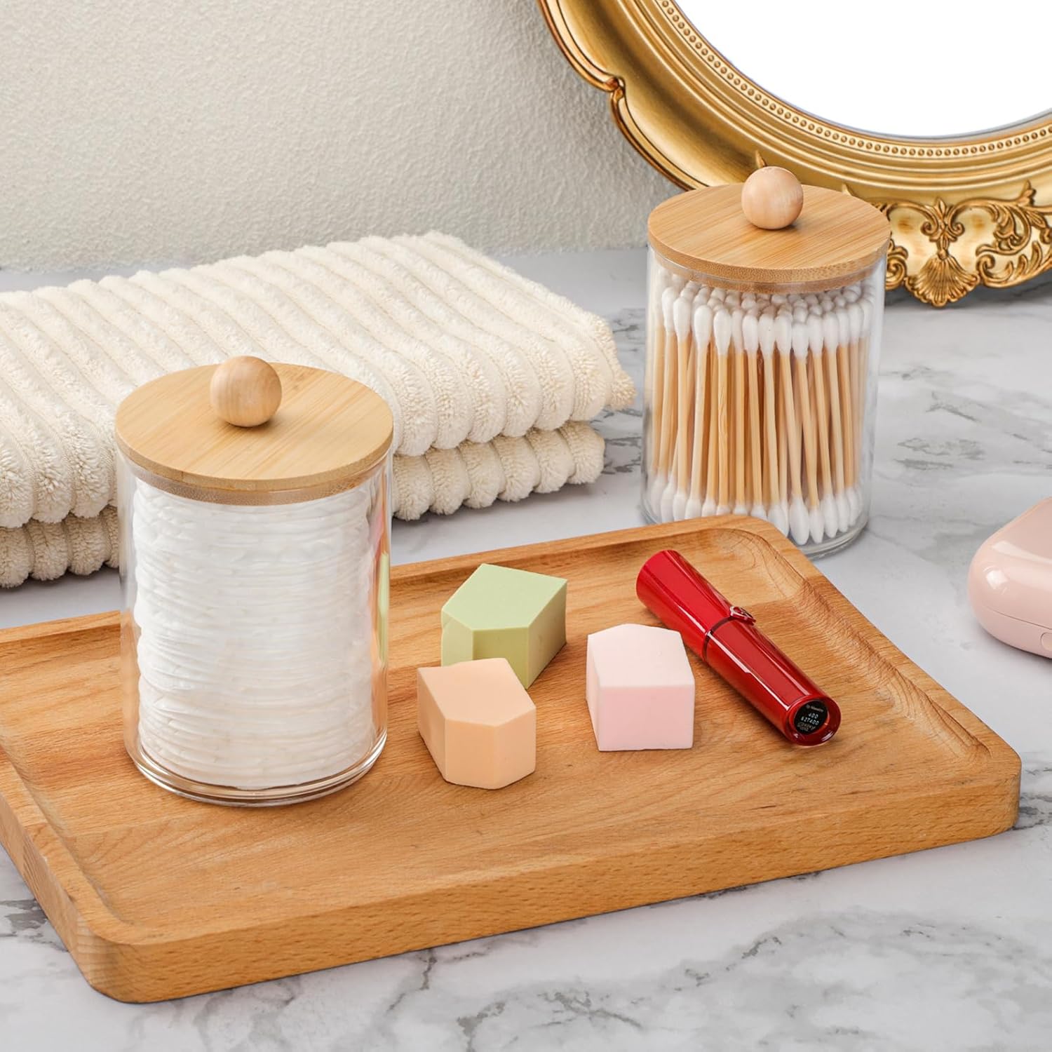 OTOSTAR Bamboo Bathroom Accessory Set 4 Pcs