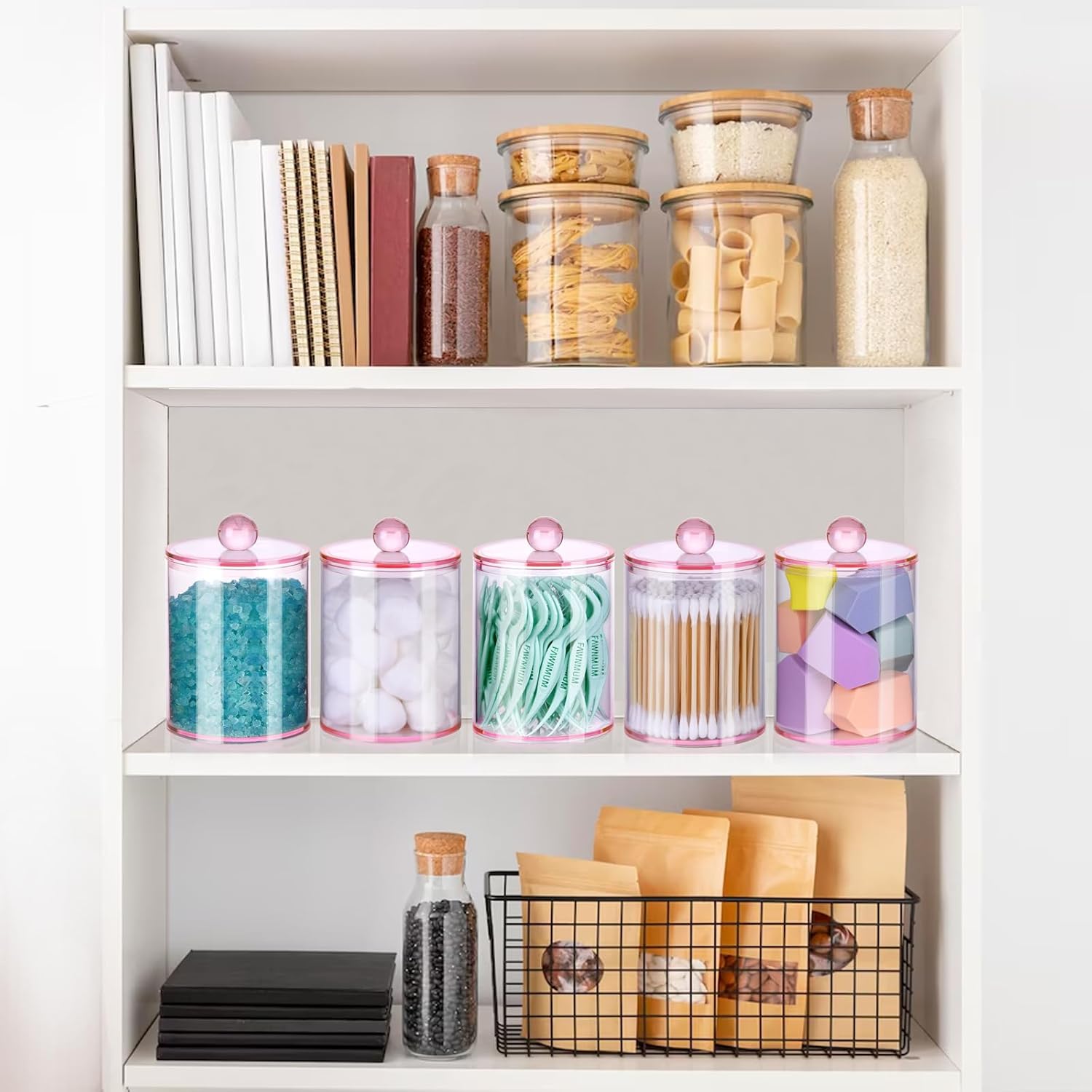 4 Pack Bathroom Canister Set with Lids - Pink