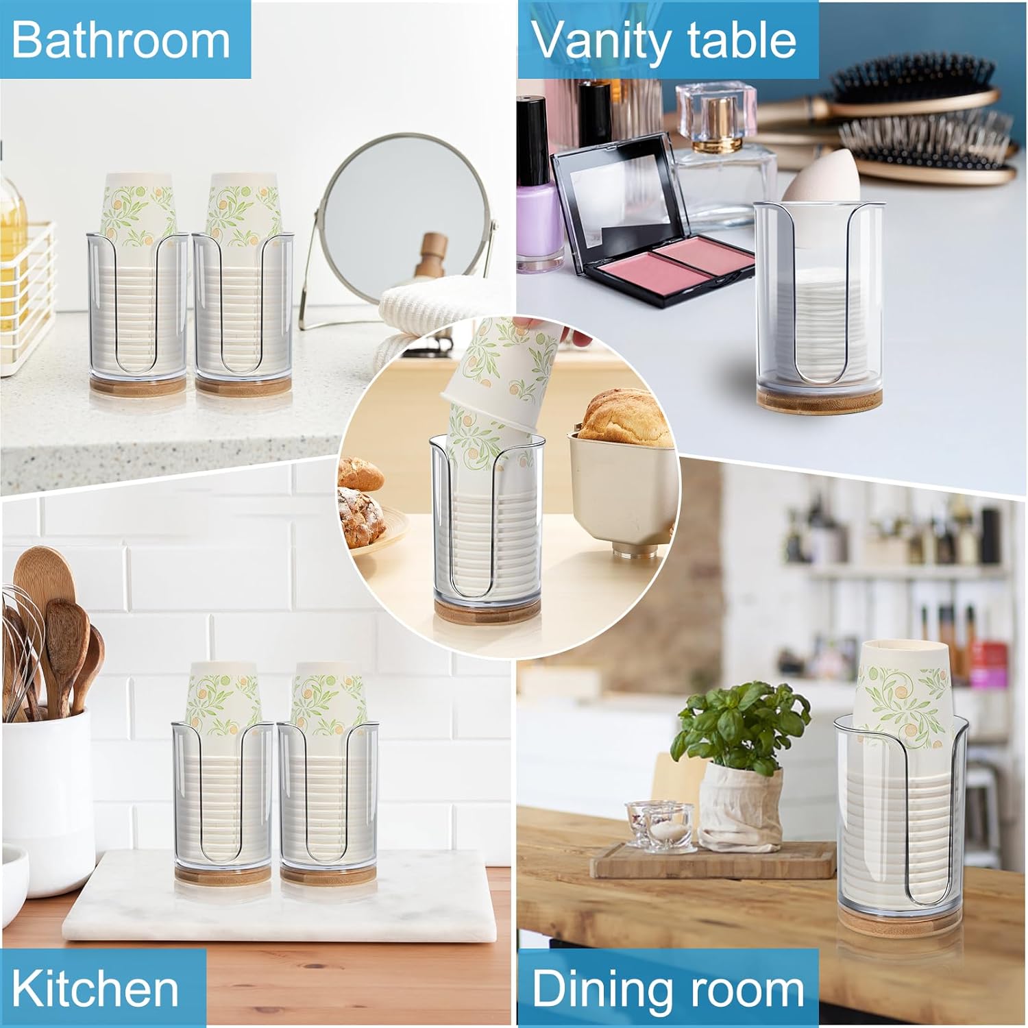 2 Pack Bamboo Plastic Cup Holder for Bath Kitchen Vanities