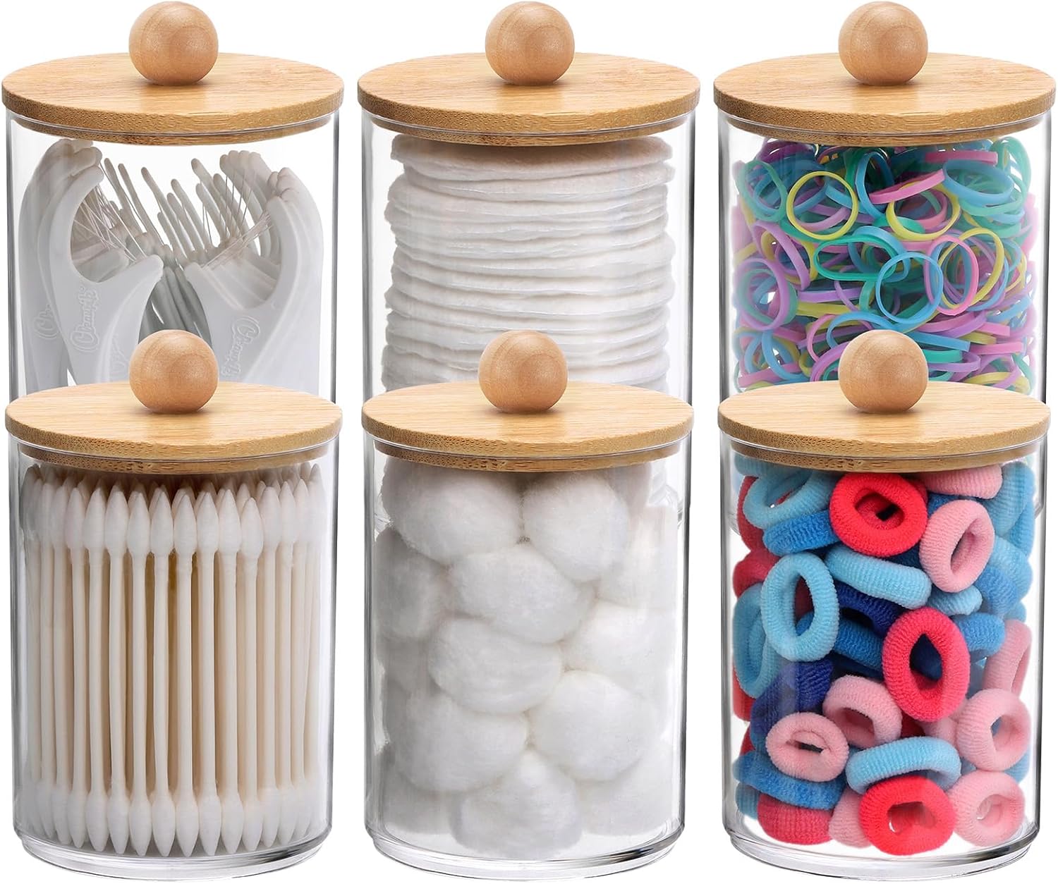 Tbestmax 6 Pack Qtip Holder Jars with Bamboo Lids 1