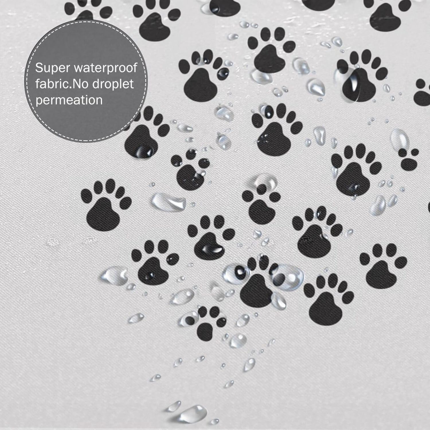 TIYAANDSY Black Paw Prints Waterproof Shower Curtain Set