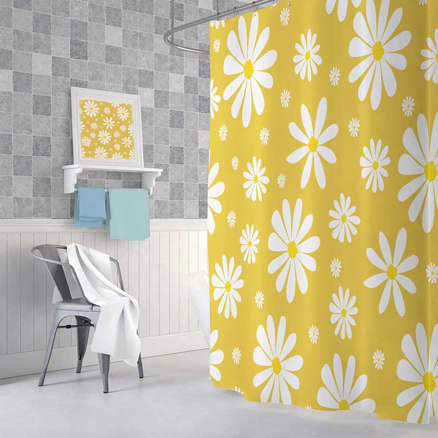 Yellow Daisy Floral Shower Curtain 72x72 Inch
