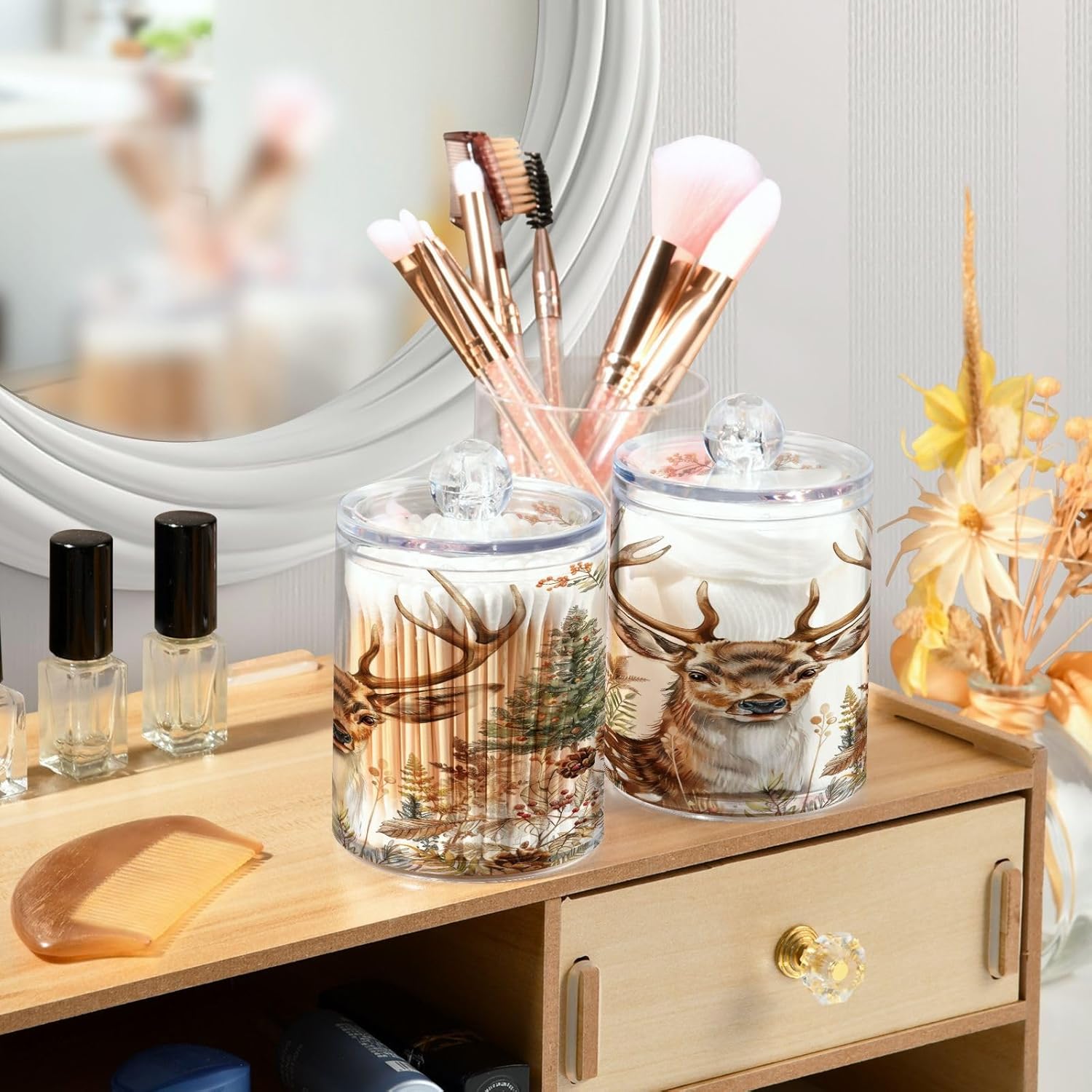 YETTASBIN Deer Clear Plastic Apothecary Jars 2 Pack