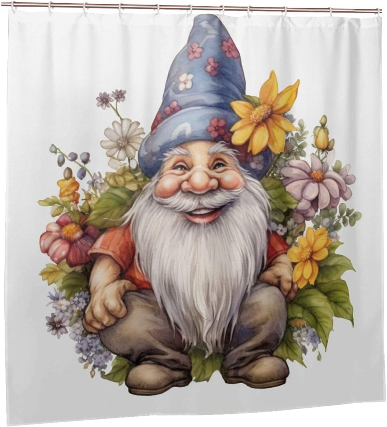 Cute Gnome Shower Curtain Set with 12 Hooks 72x72in