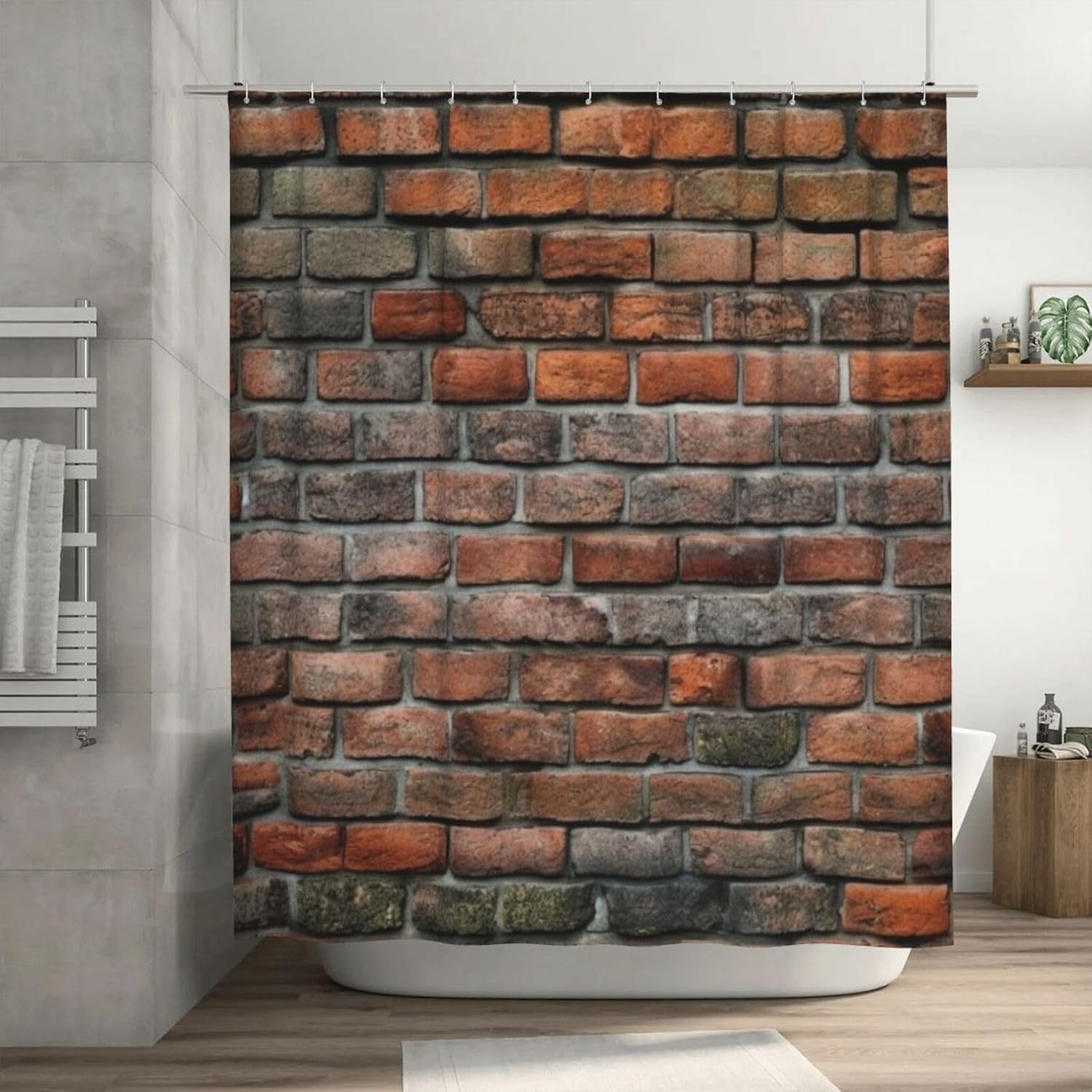 Red Brick Wall Shower Curtain Set with 12 Hooks 72x72in 1