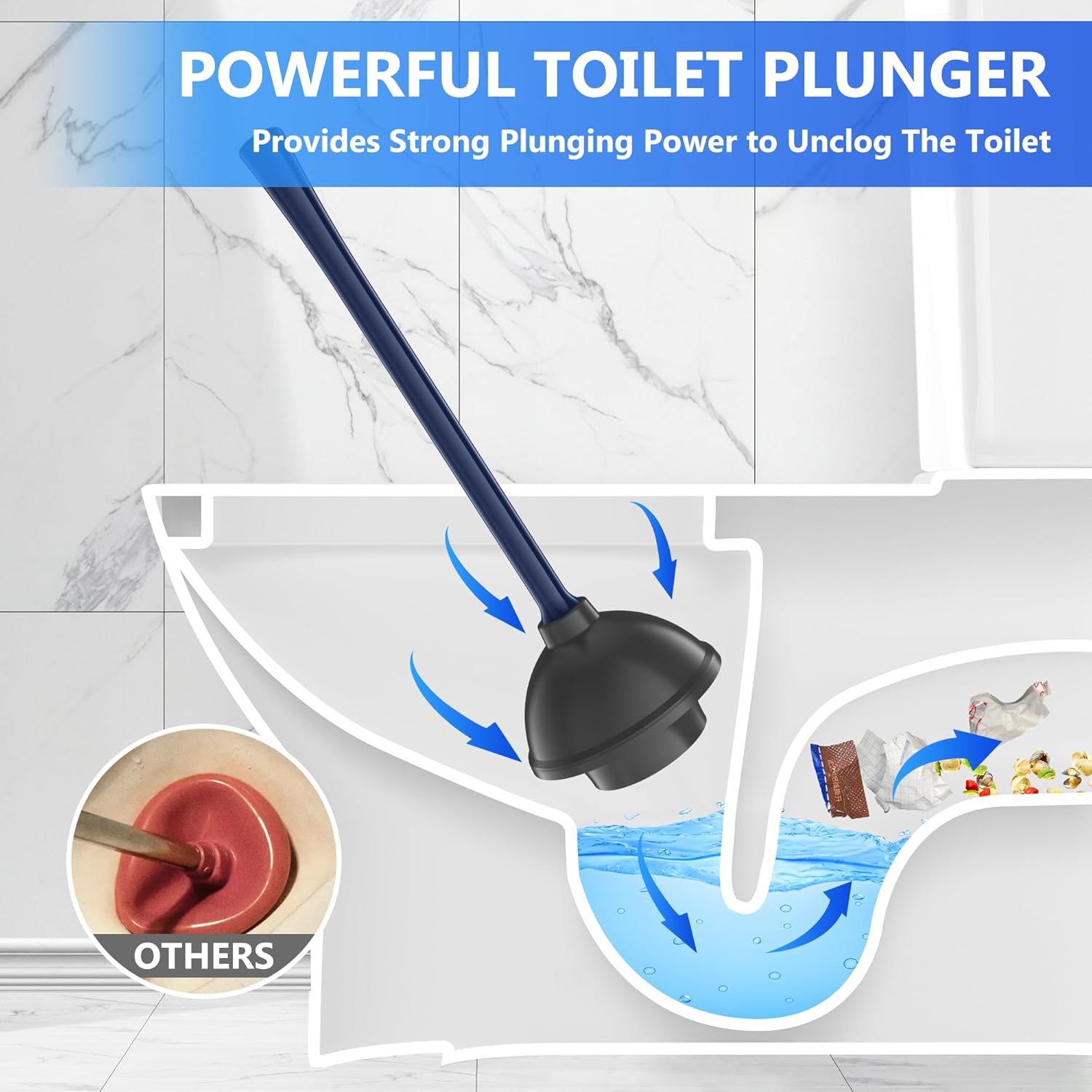 Heavy Duty Toilet Plunger with Holder - 195 Inch