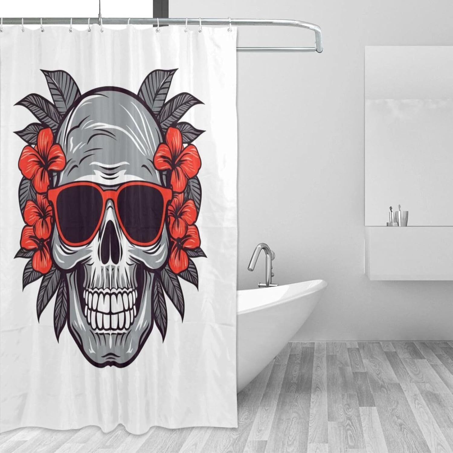 Red Skull Shower Curtain with 12 Hooks 72x72in