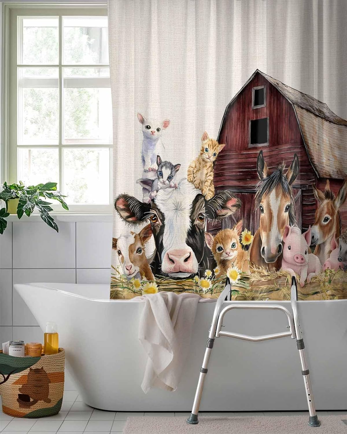 Split Shower Curtain with Hooks for Transfer Bench and Bath Tub