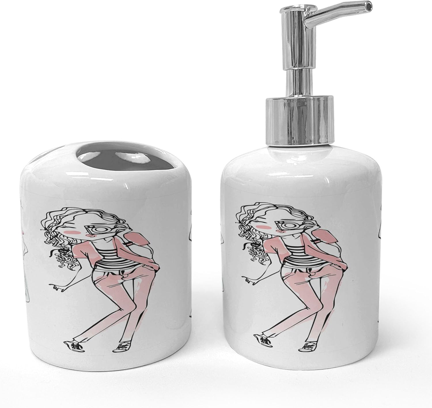 Ambesonne Ceramic Soap Dispenser Toothbrush Holder Set