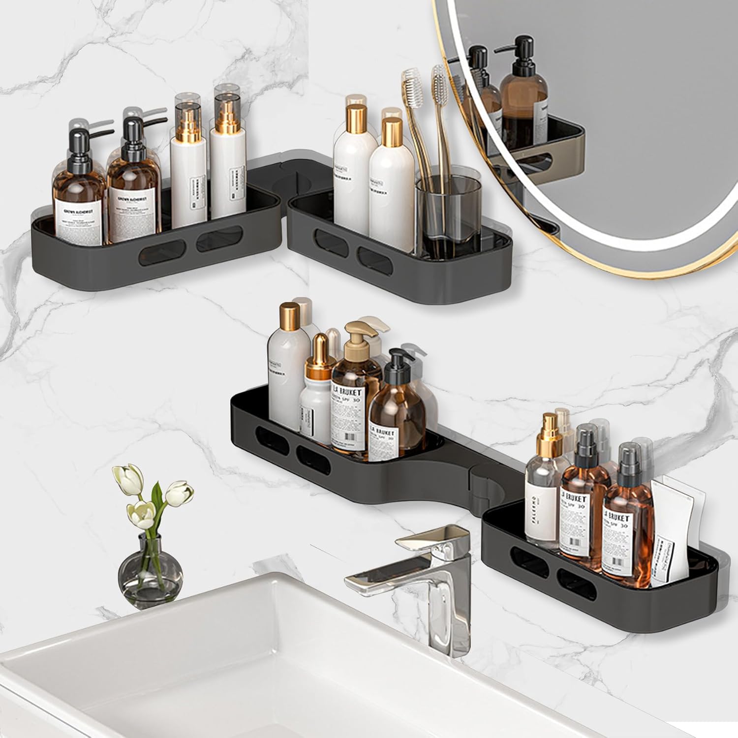 HyliNomi Shower Organizer Corner with Rotating Caddy - Grey
