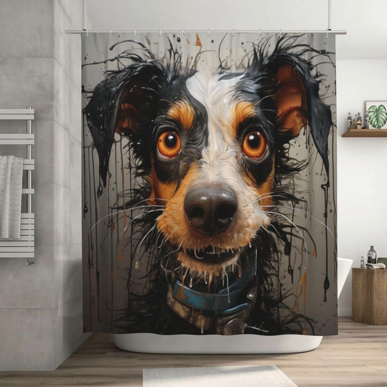 Smile Dog Waterproof Shower Curtain Set with 12 Hooks 72x72in