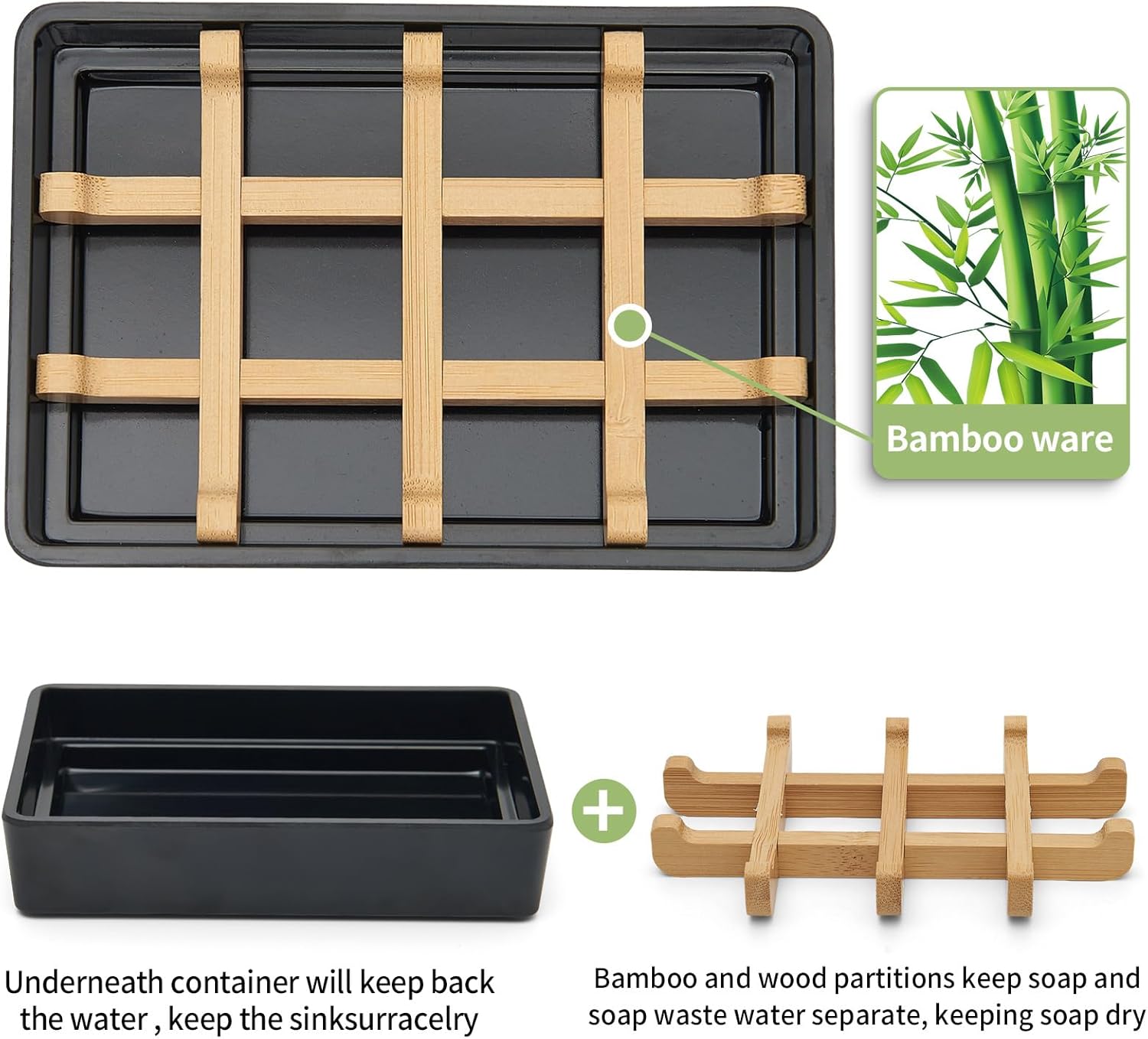 Bamboo Soap Dish with Drainage and Non-Slip Base
