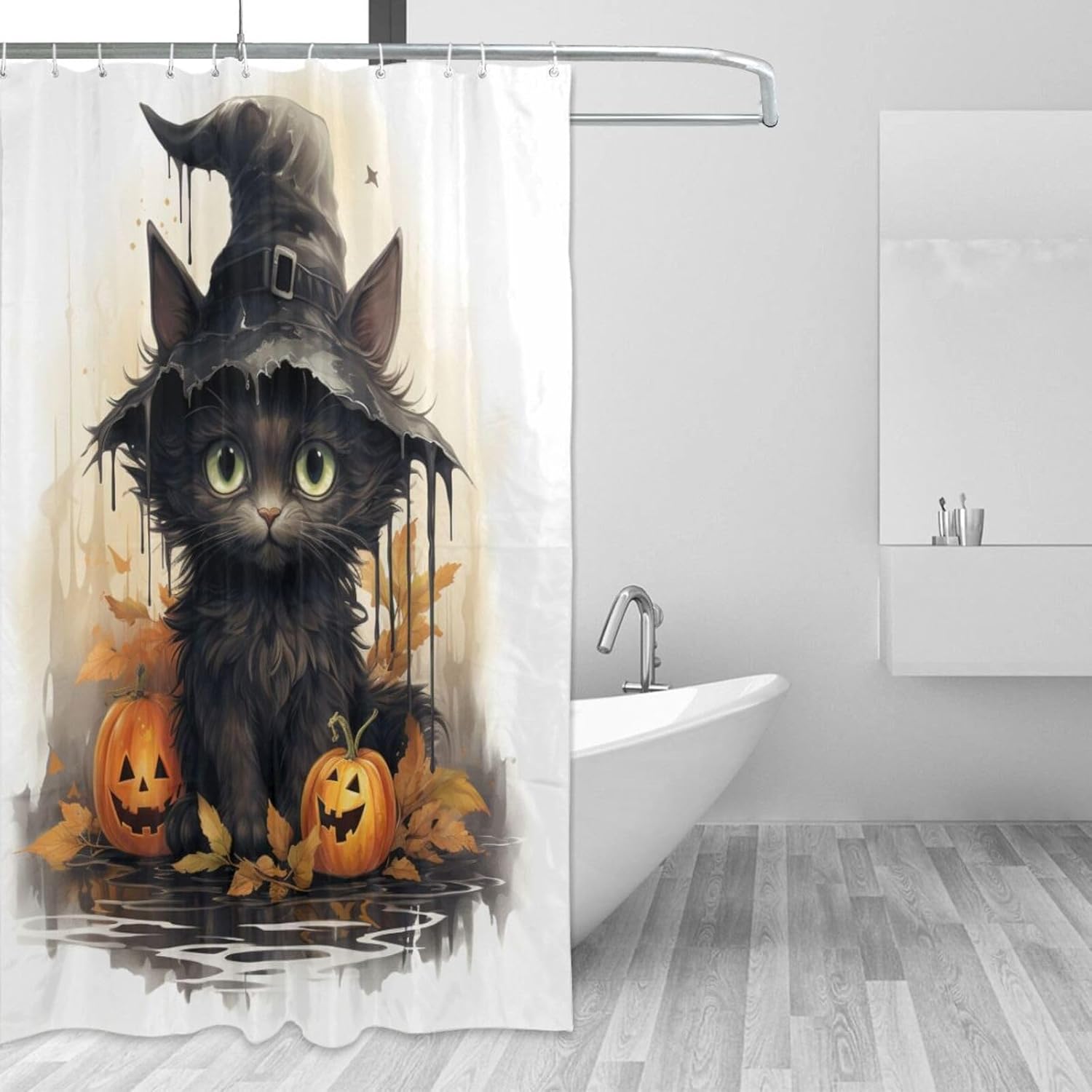 Wizard Hat Cat Shower Curtain Set 72x72in