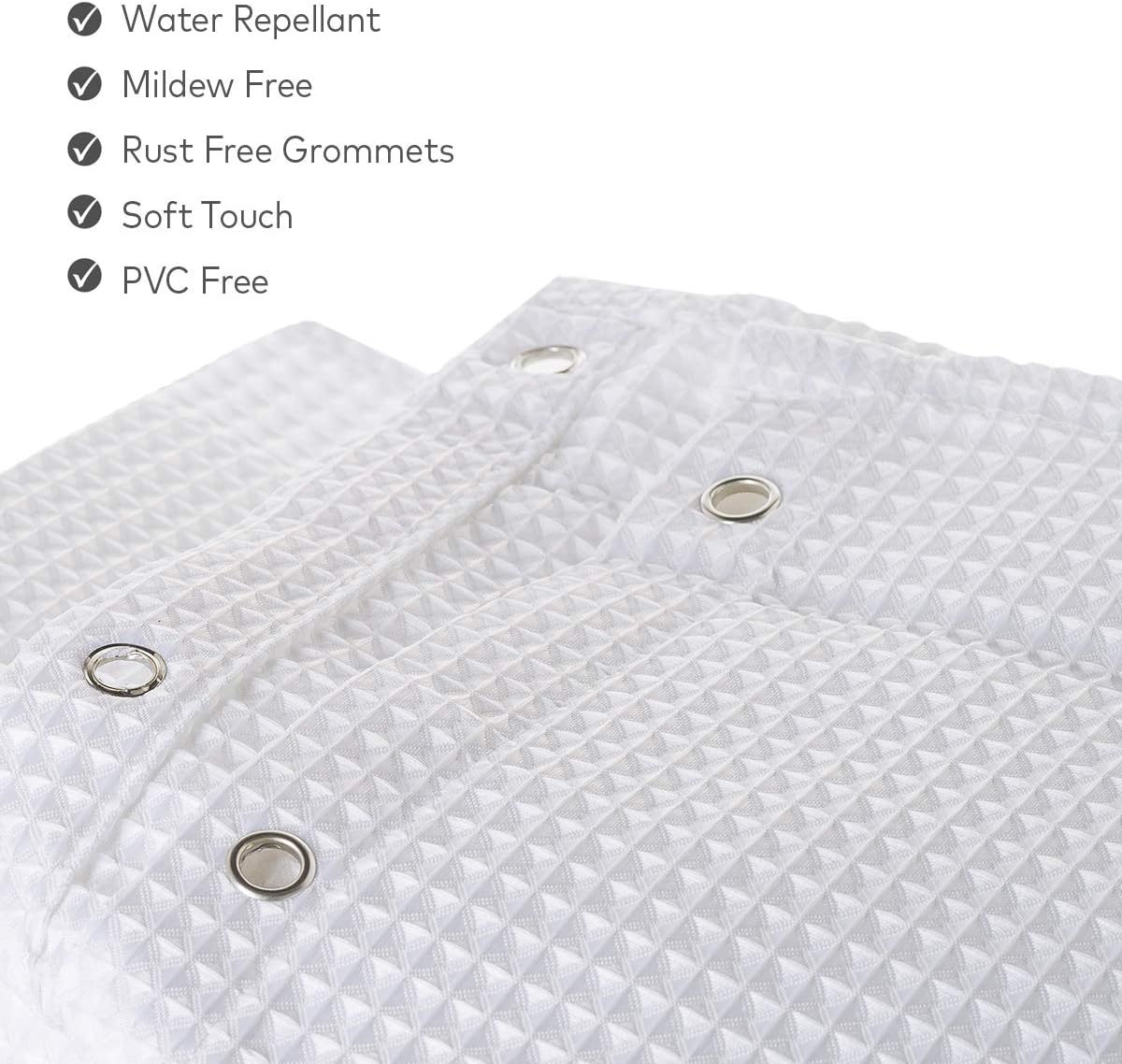 Waffle Fabric White Shower Curtain with Liner Set