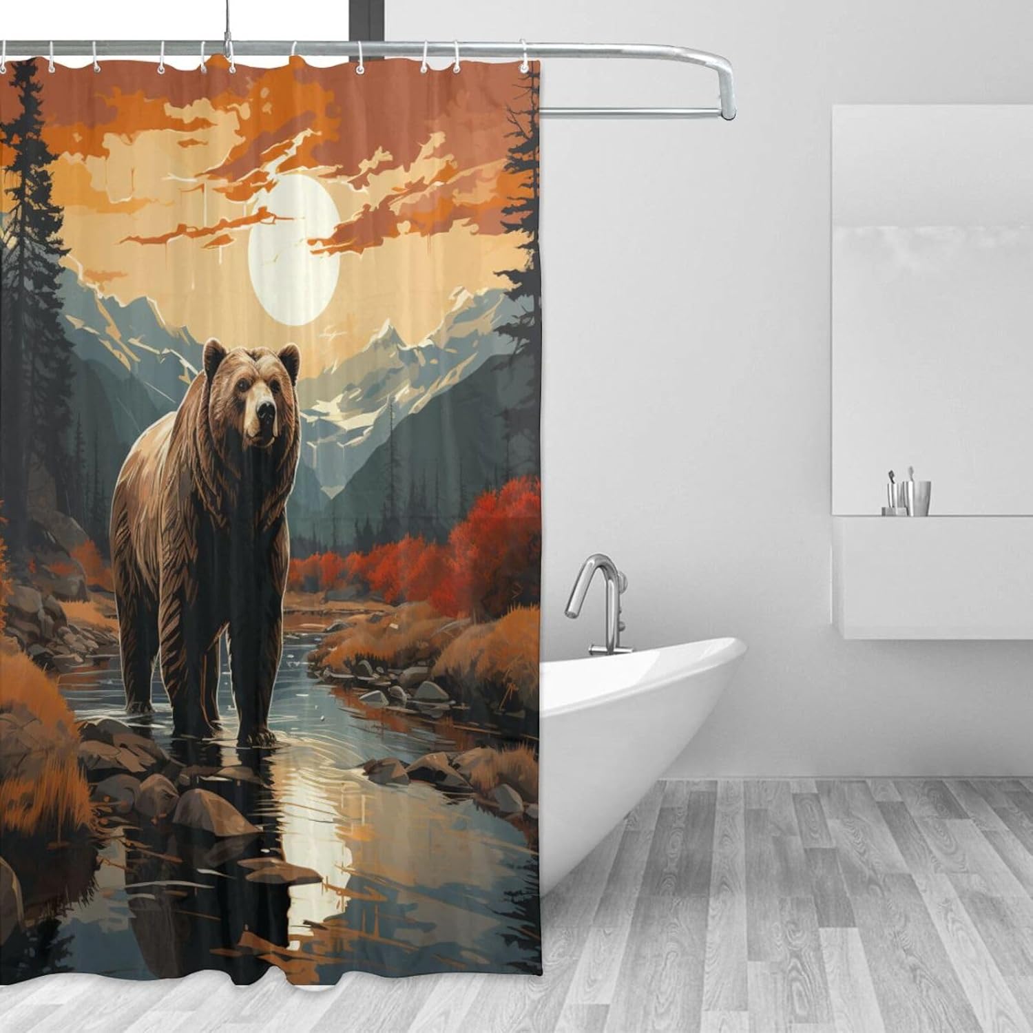 Brown Bear Shower Curtain Set with 12 Hooks 72x72in 1