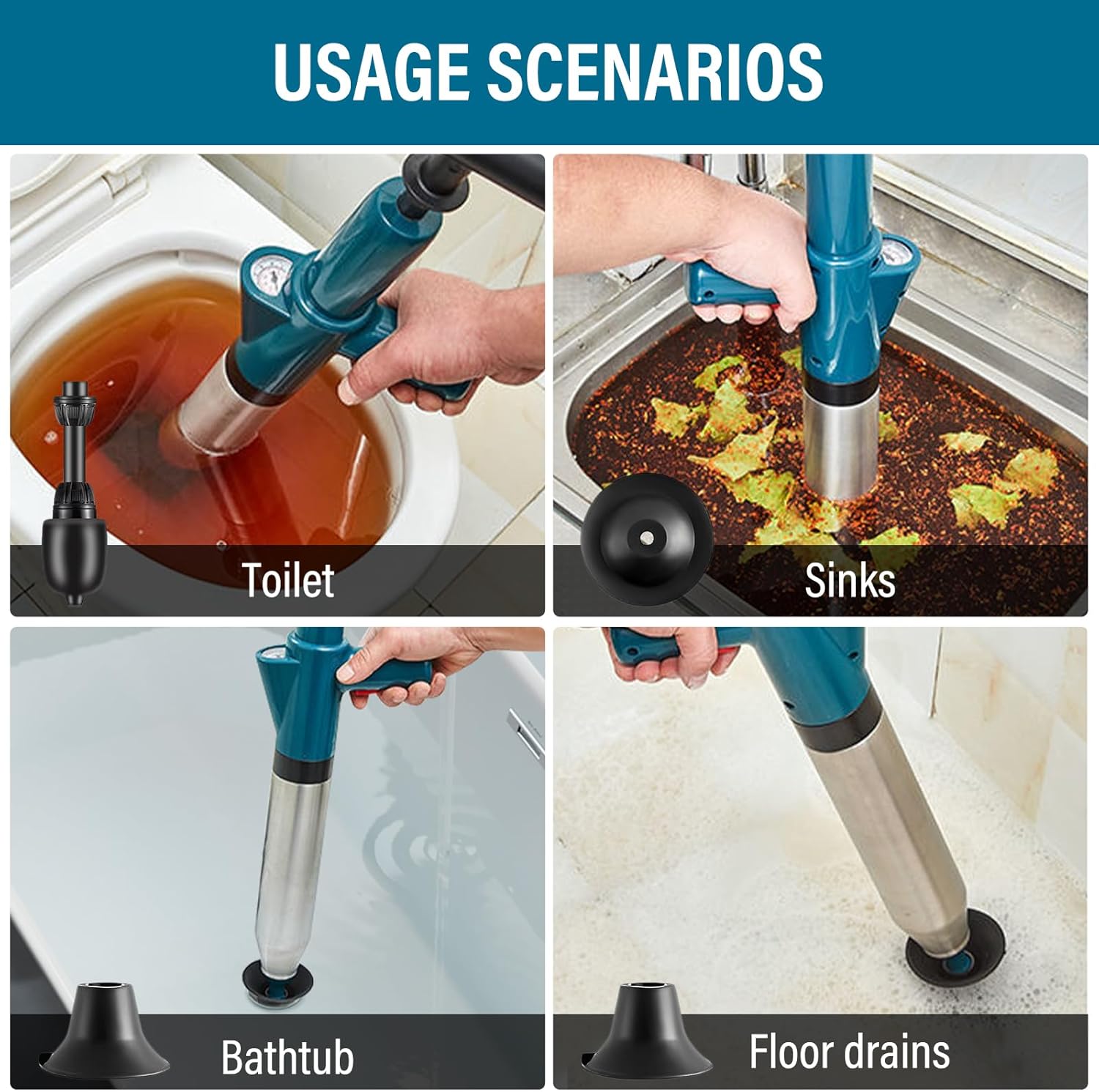 Madrigal High Pressure Toilet Plunger with Air Drain Blaster