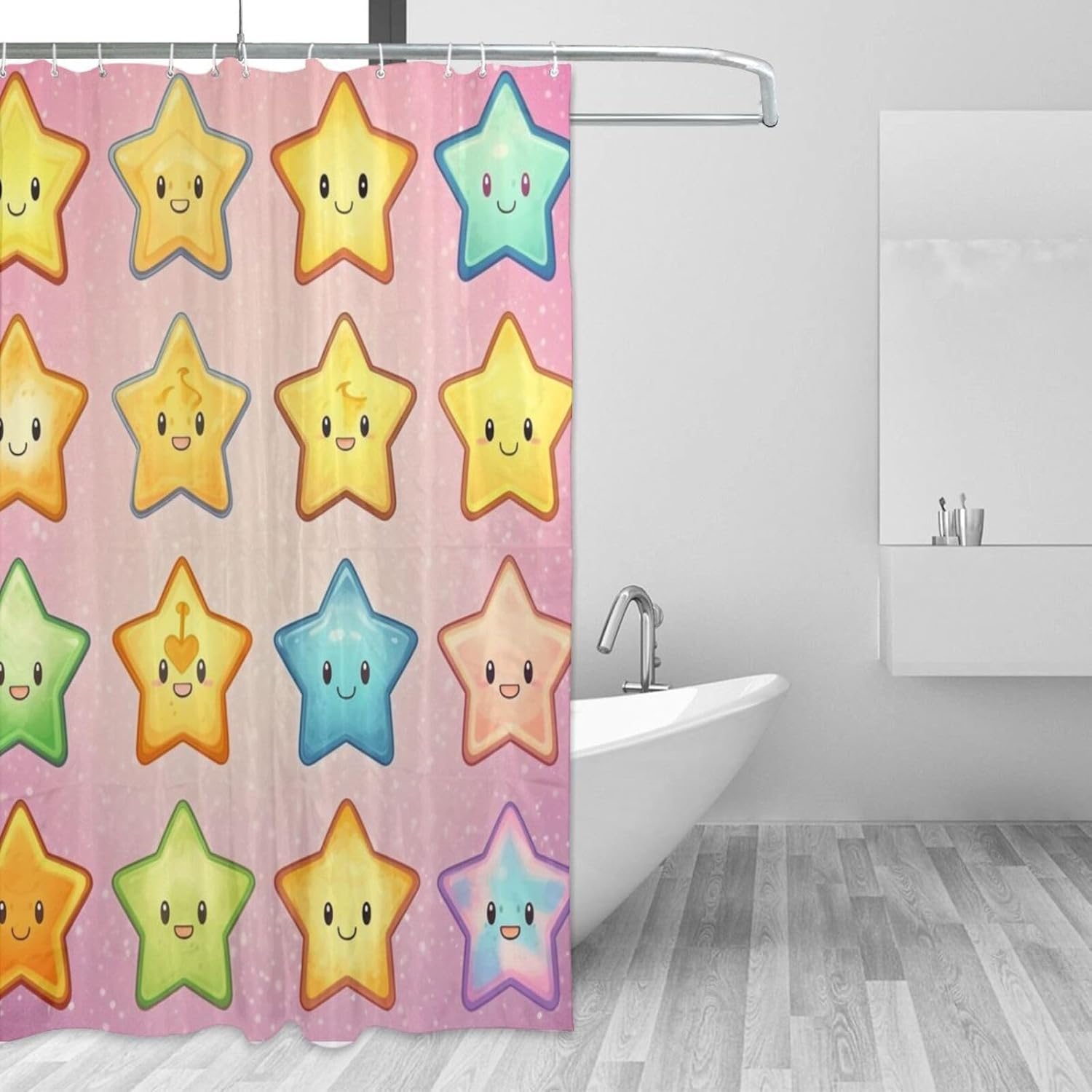 Colorful Cute Cartoon Stars Shower Curtain Set