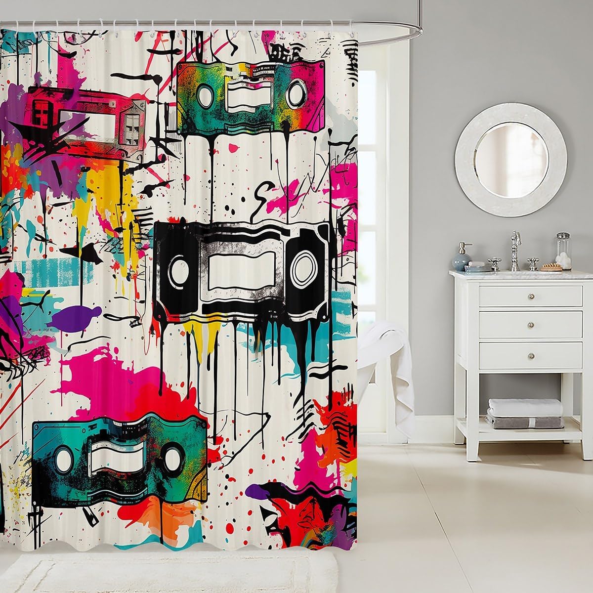 Erosebridal Trippy Music Graffiti Tie Dye Shower Curtain Set