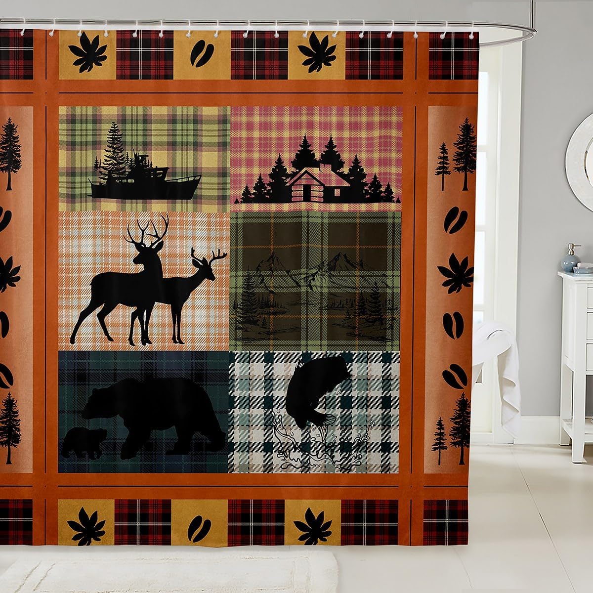 Erosebridal Buffalo Plaid Shower Curtain Set with 12 Hooks