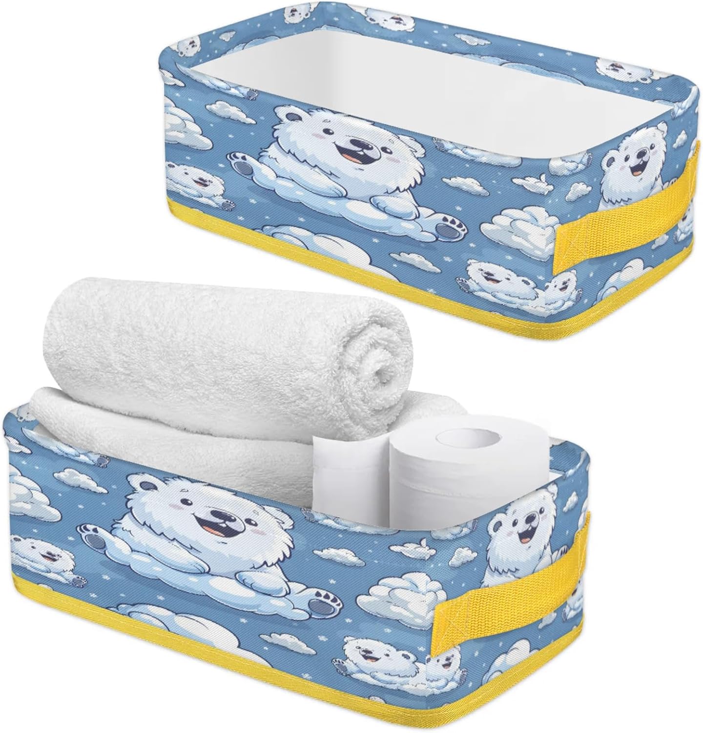 Cute Cartoon Polar Bear Toilet Paper Basket with Handles