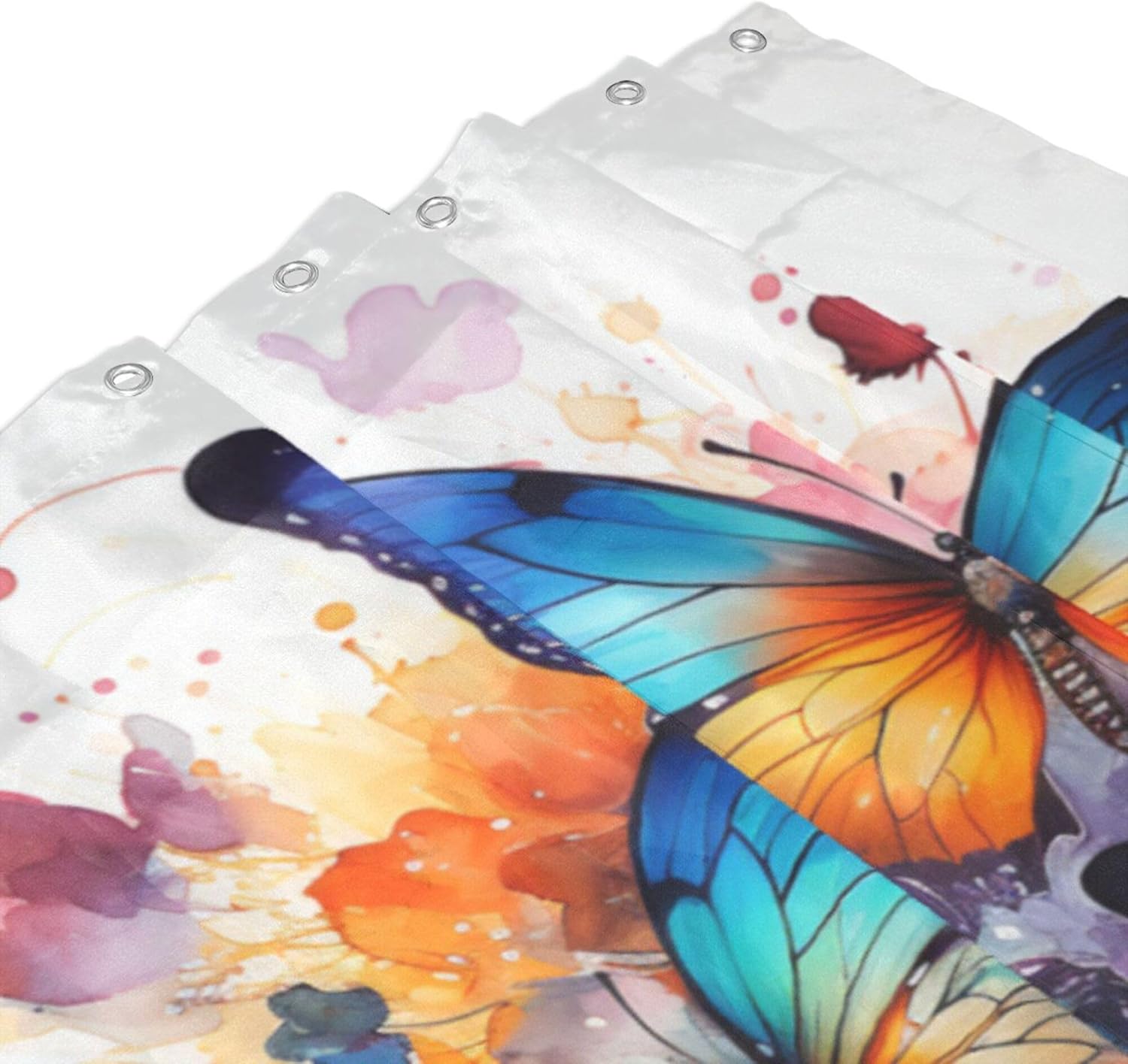 Blue Butterfly Waterproof Shower Curtain Set with 12 Hooks 72x72in