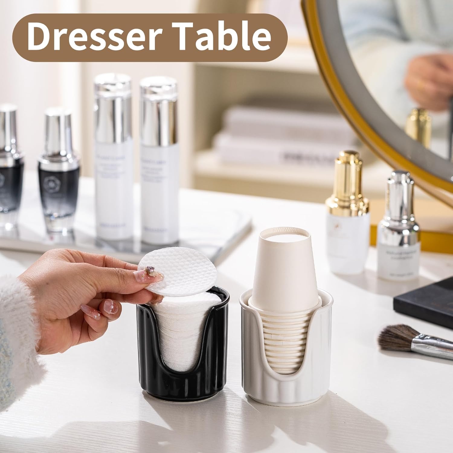 Ceramic Cup Dispenser with Vertical Stripes - 3oz Dixie Cup Holder for Bathroom