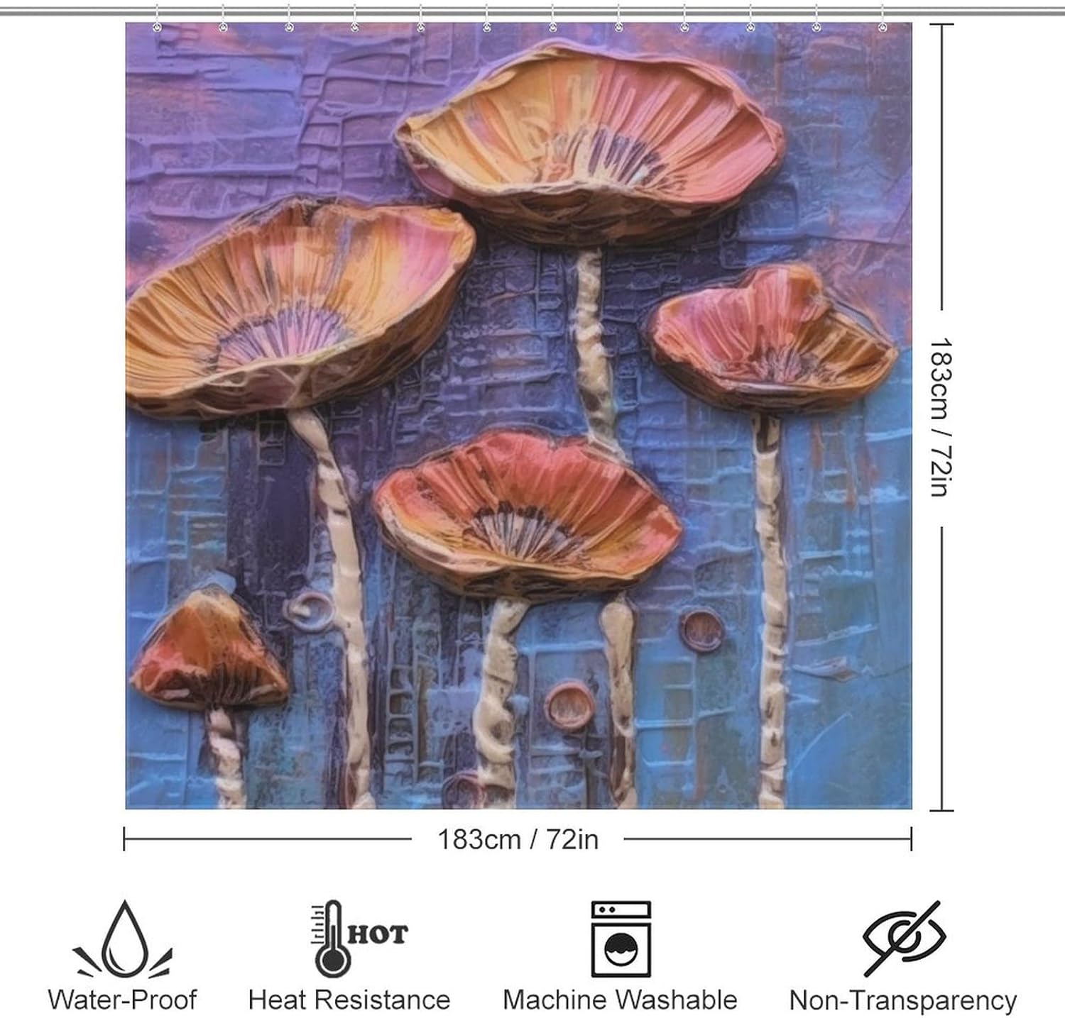 Mushroom Print Shower Curtain Set with 12 Hooks 72x72in