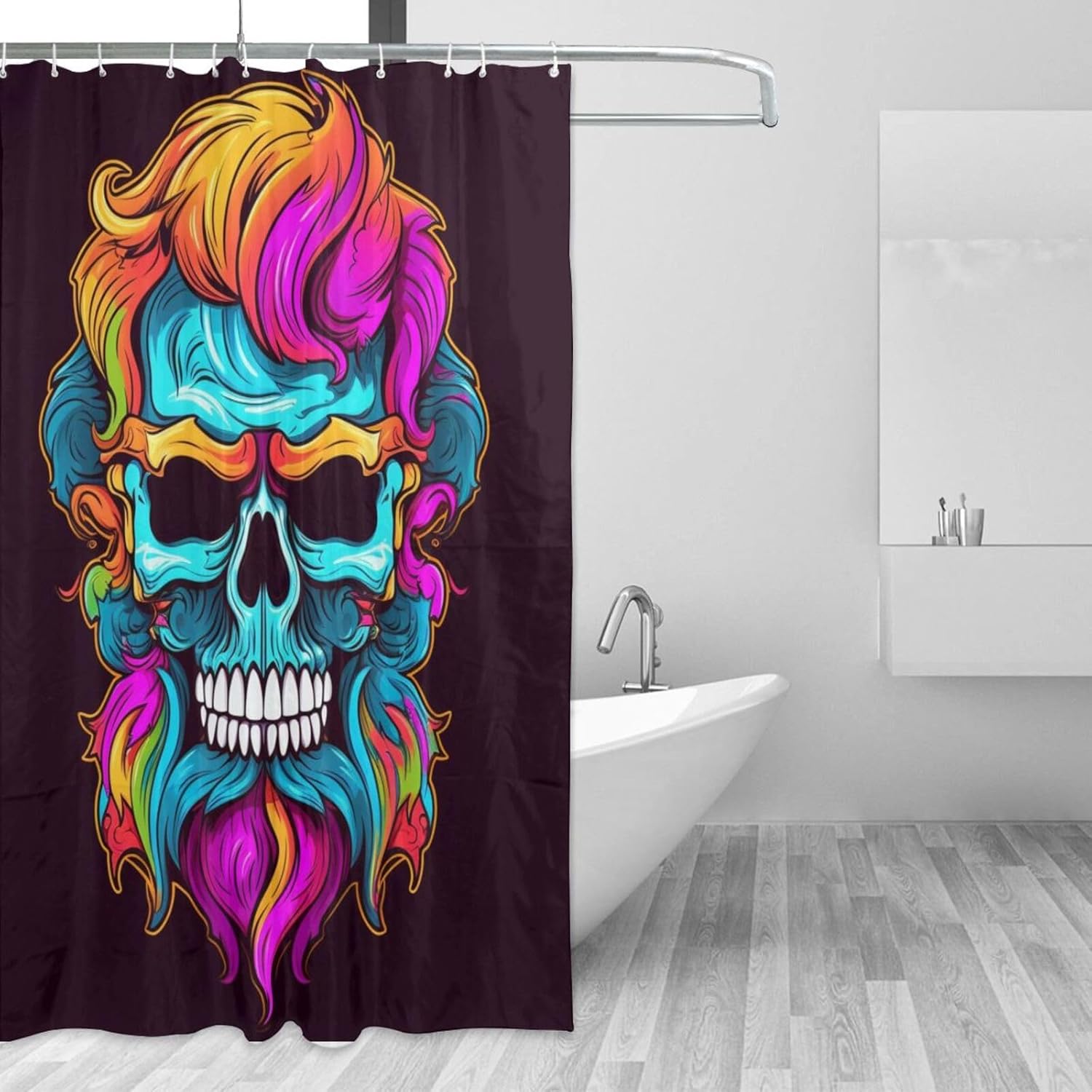 Blue Skull Shower Curtain Set with 12 Hooks 72x72in 1