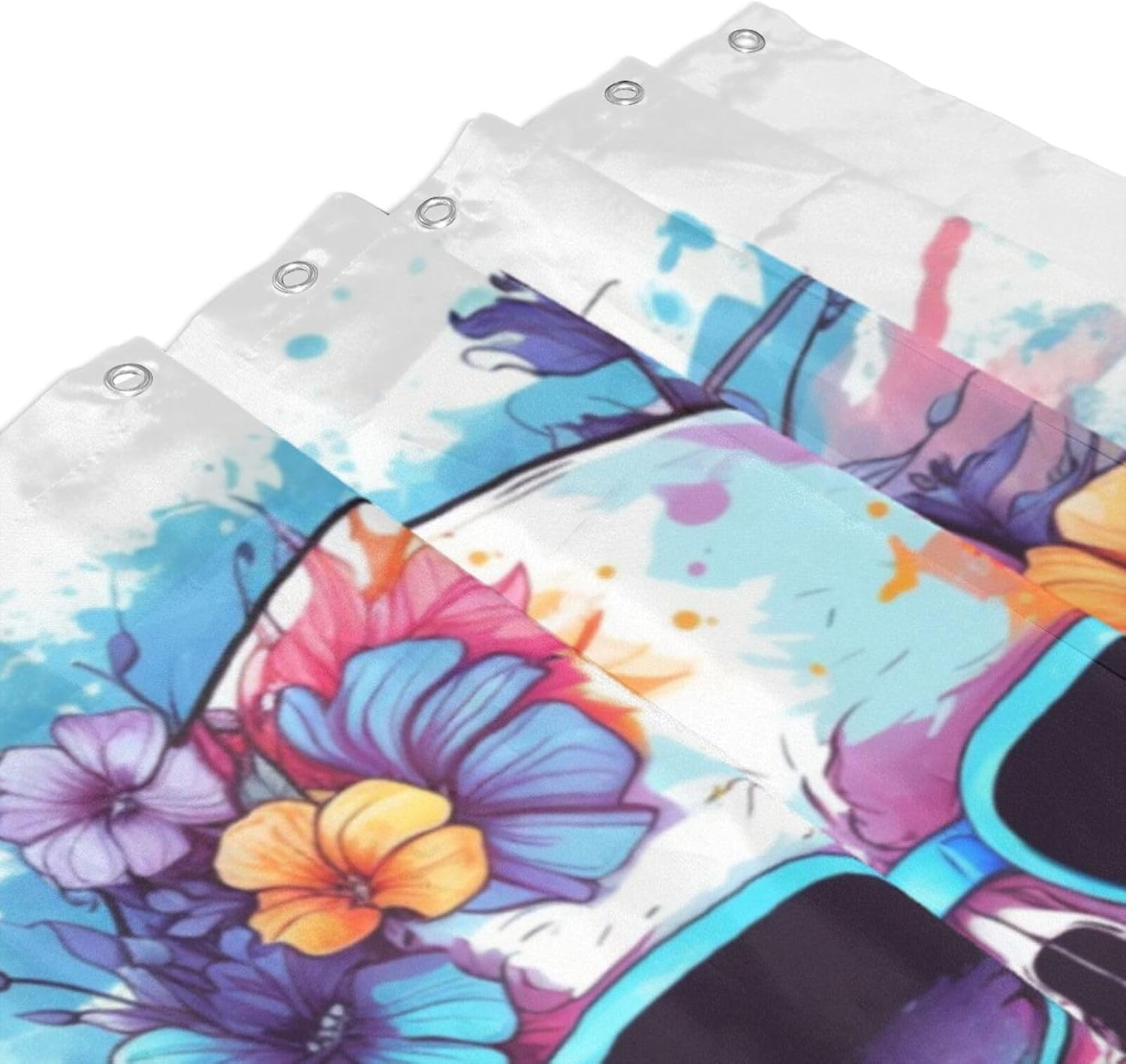 Boho Blue Flower Shower Curtain Set with 12 Hooks 1