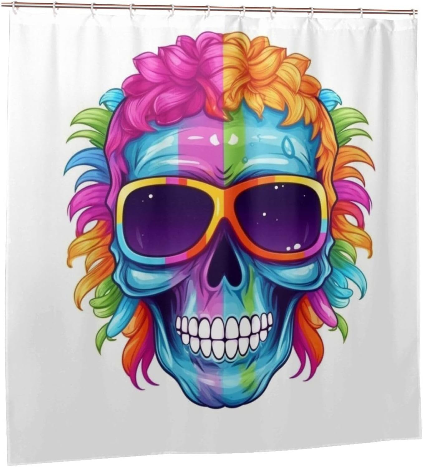 Blue Skull Flower Shower Curtain Set 72x72in