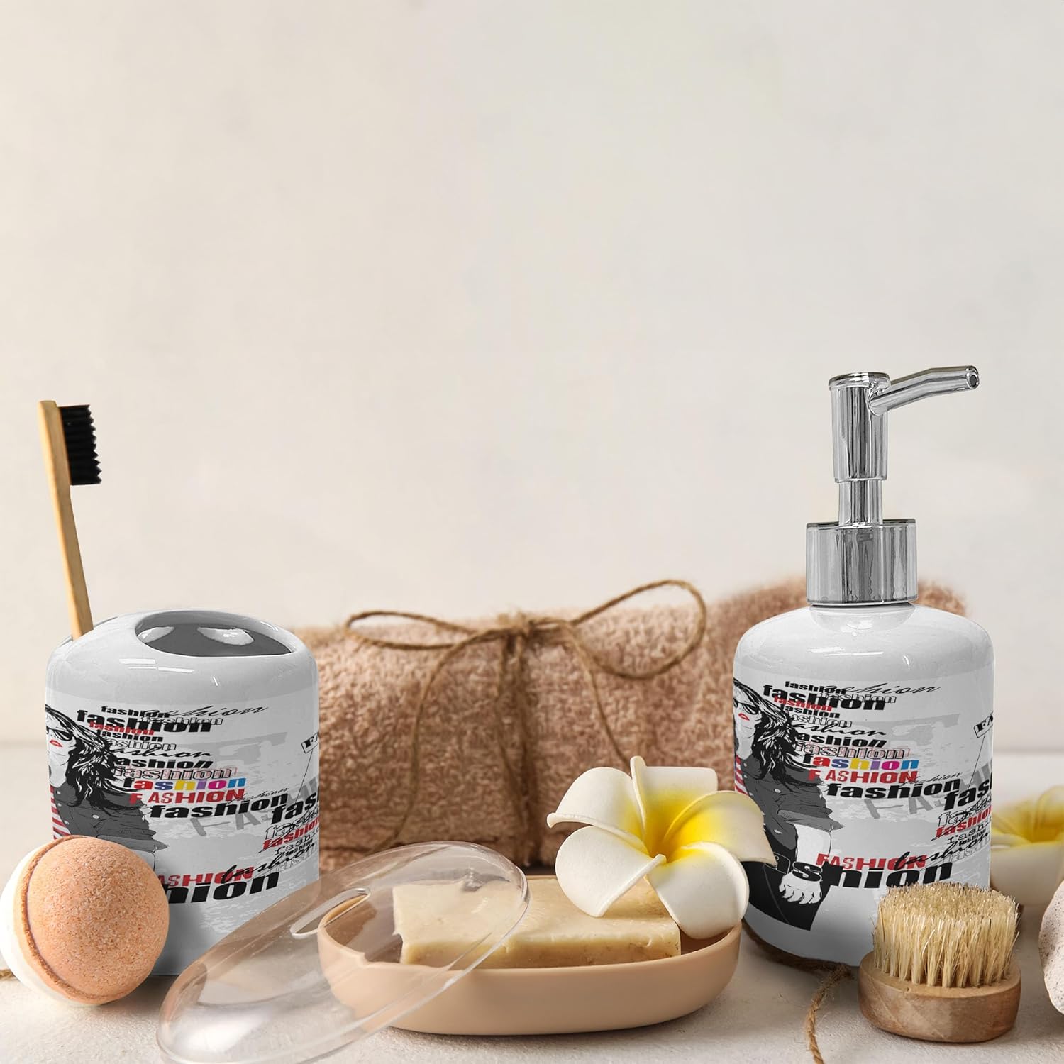 Ambesonne USA Ceramic Soap Dispenser Set