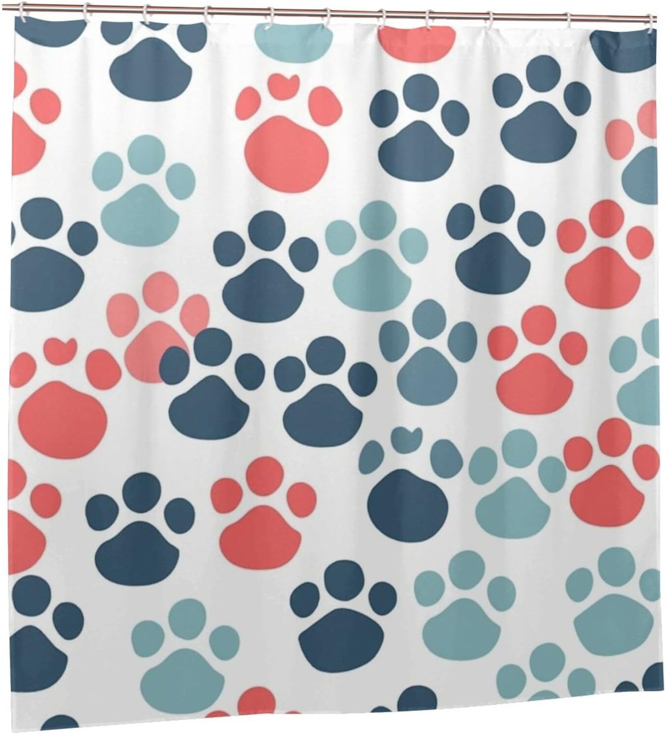 Colorful Paw Print Shower Curtain Set 72x72in
