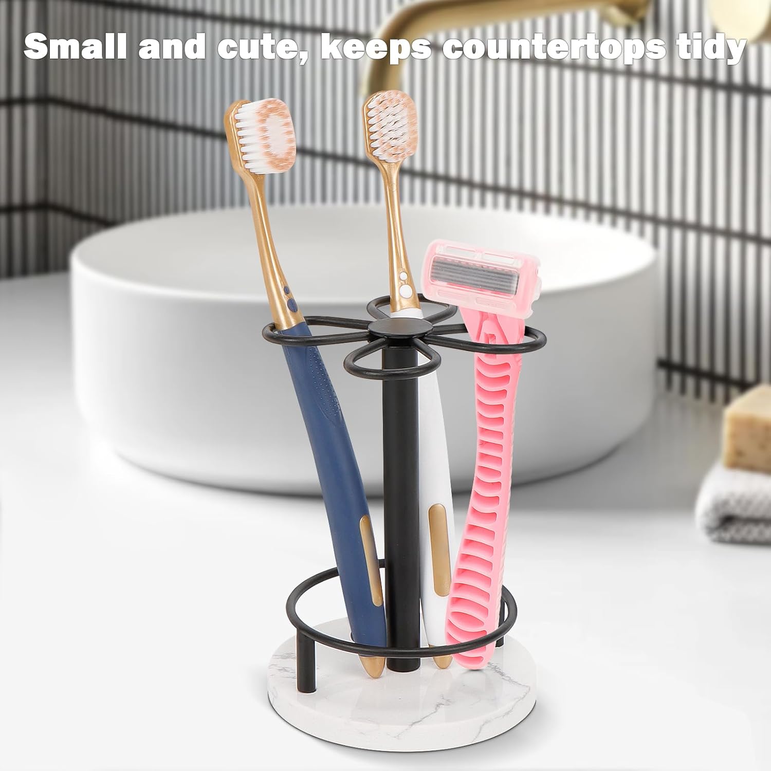 HarJue Matte Black Toothbrush Holder with Marble Base 1