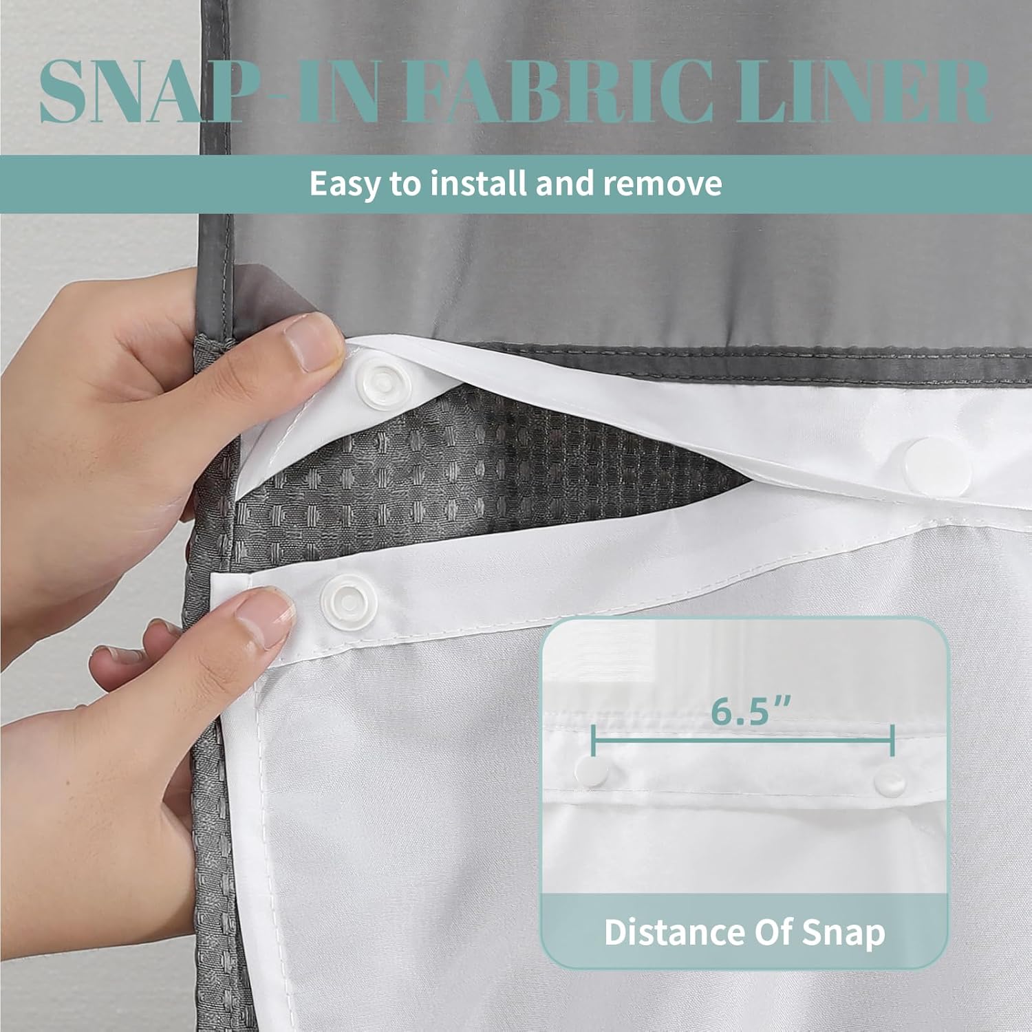 Charcoal Grey Waffle Weave Shower Curtain with Snap Liner Replacement