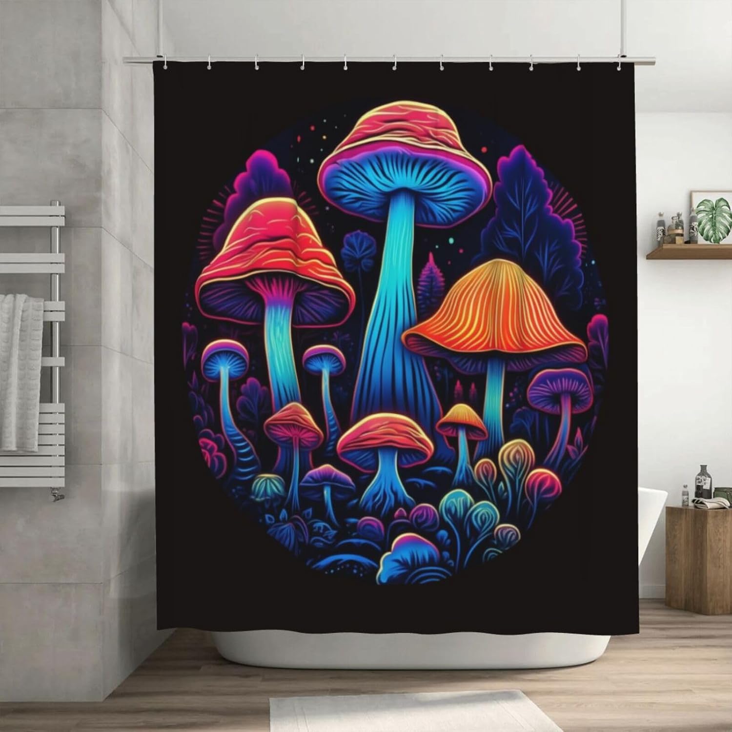 Trippy Mushroom Shower Curtain Set 72x72in with 12 Hooks