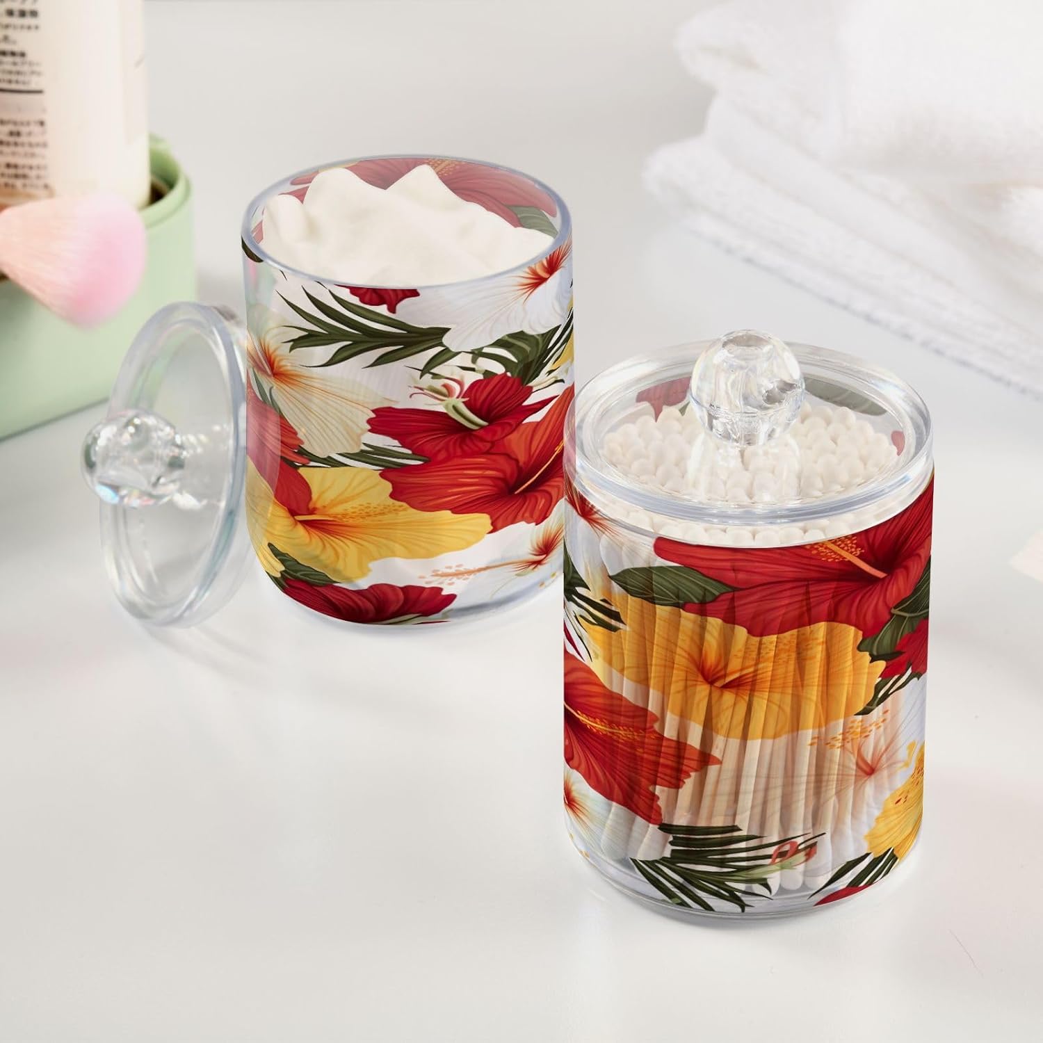 Yettasbin Flower Clear Plastic Apothecary Jars 2 Pack