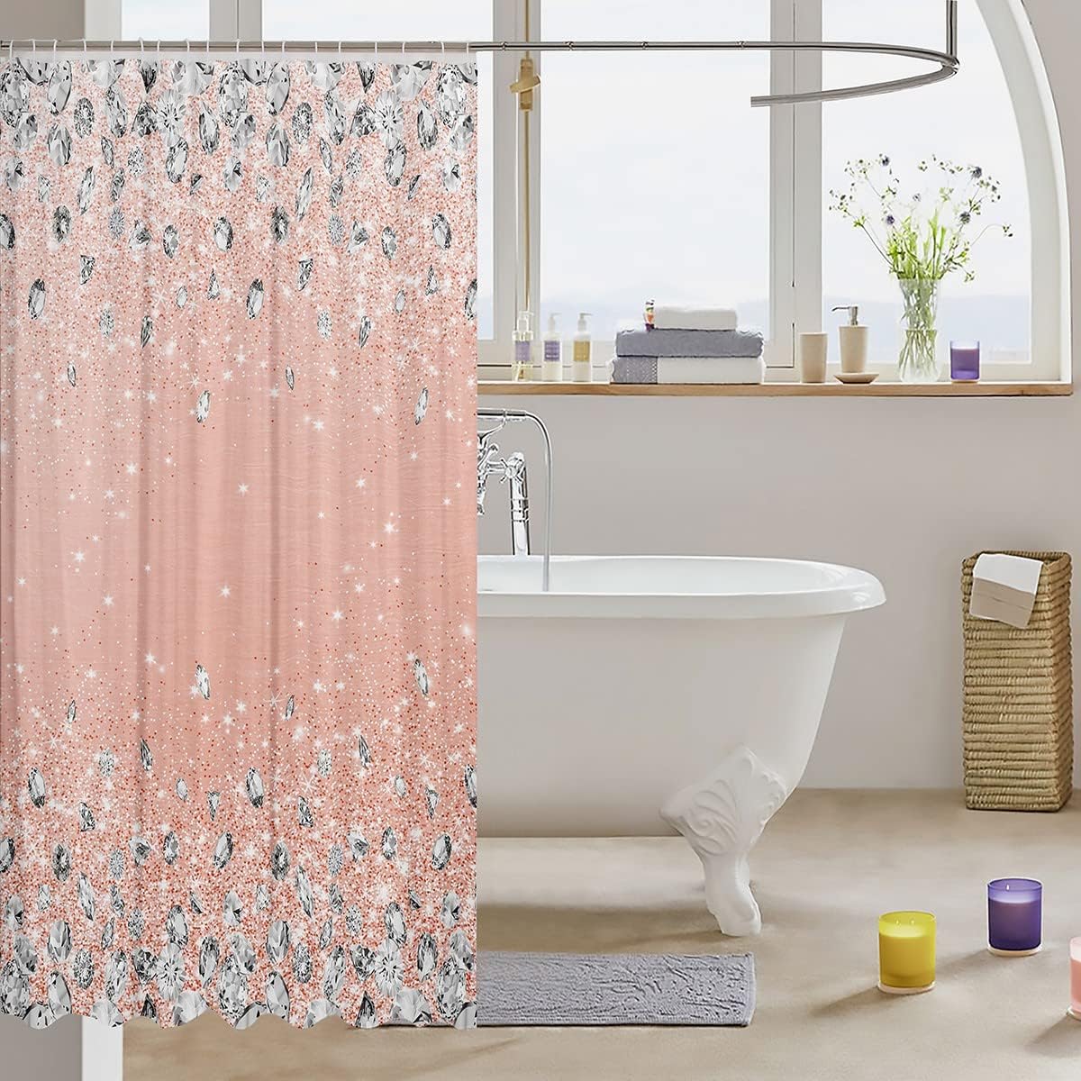Feelyou Glitter-Free Diamond Shower Curtain - Pink 72x84