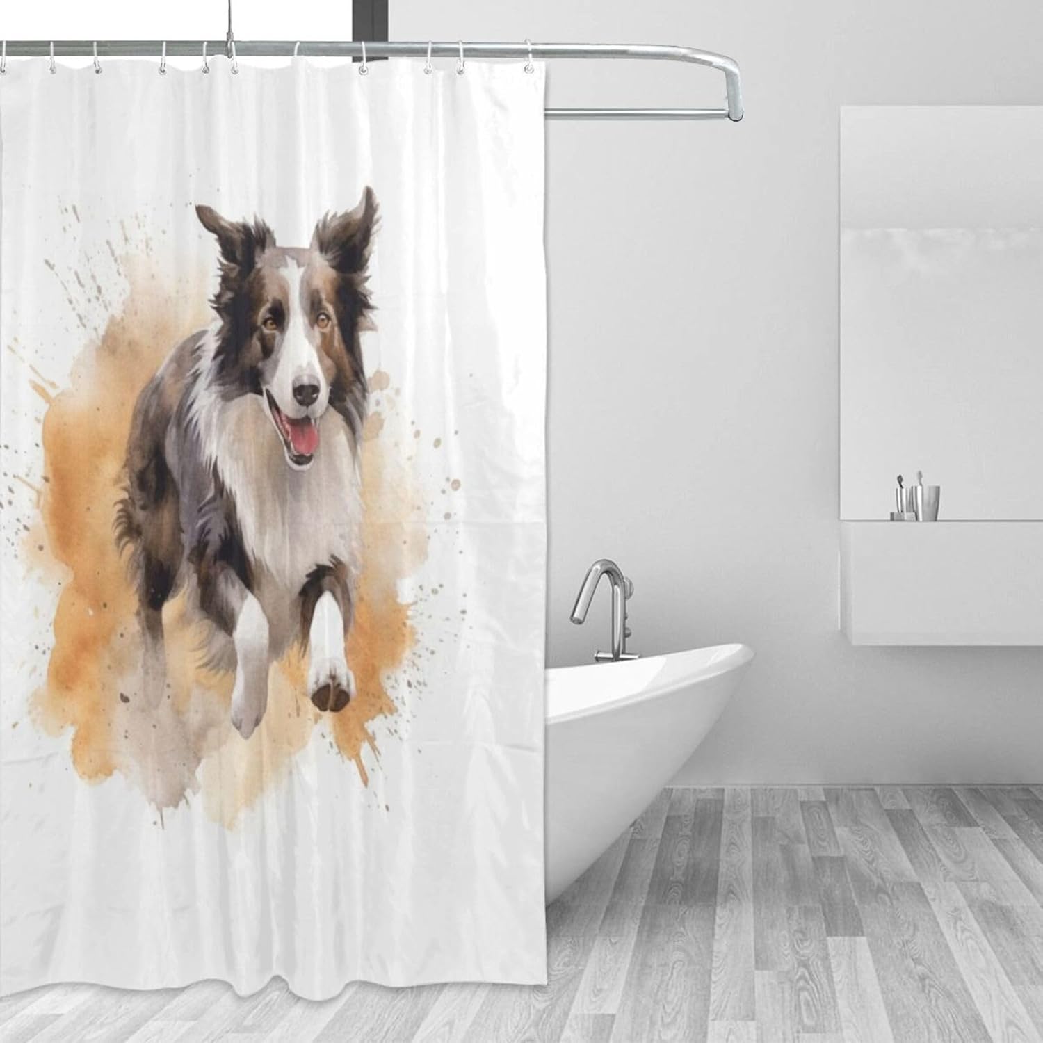 Black White Dog Shower Curtain Set with 12 Hooks 72x72in 1