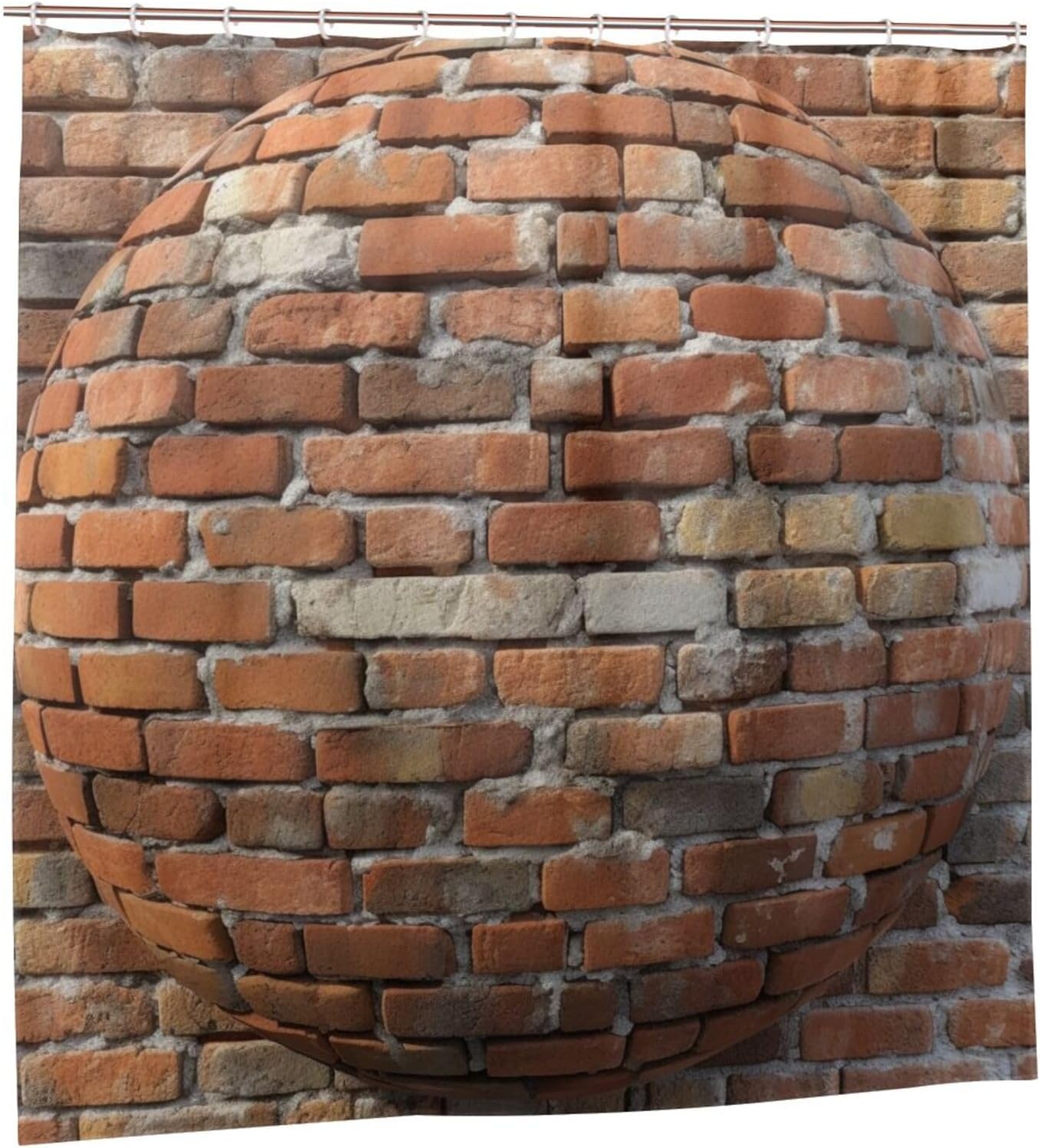 Red Brick Wall Pattern Shower Curtain Set with 12 Hooks 72x72in 1