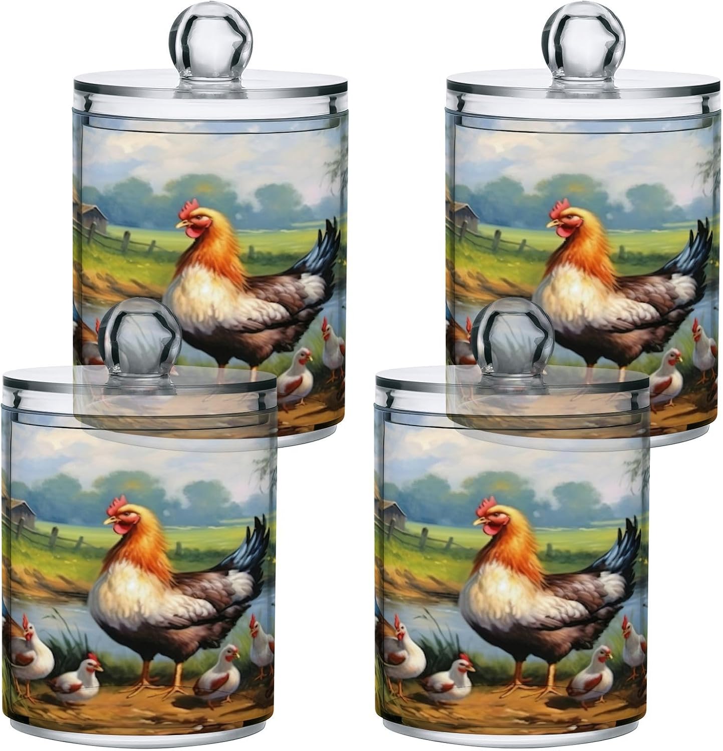 YETTASBIN Rooster Clear Plastic Storage Jars 2 Pack