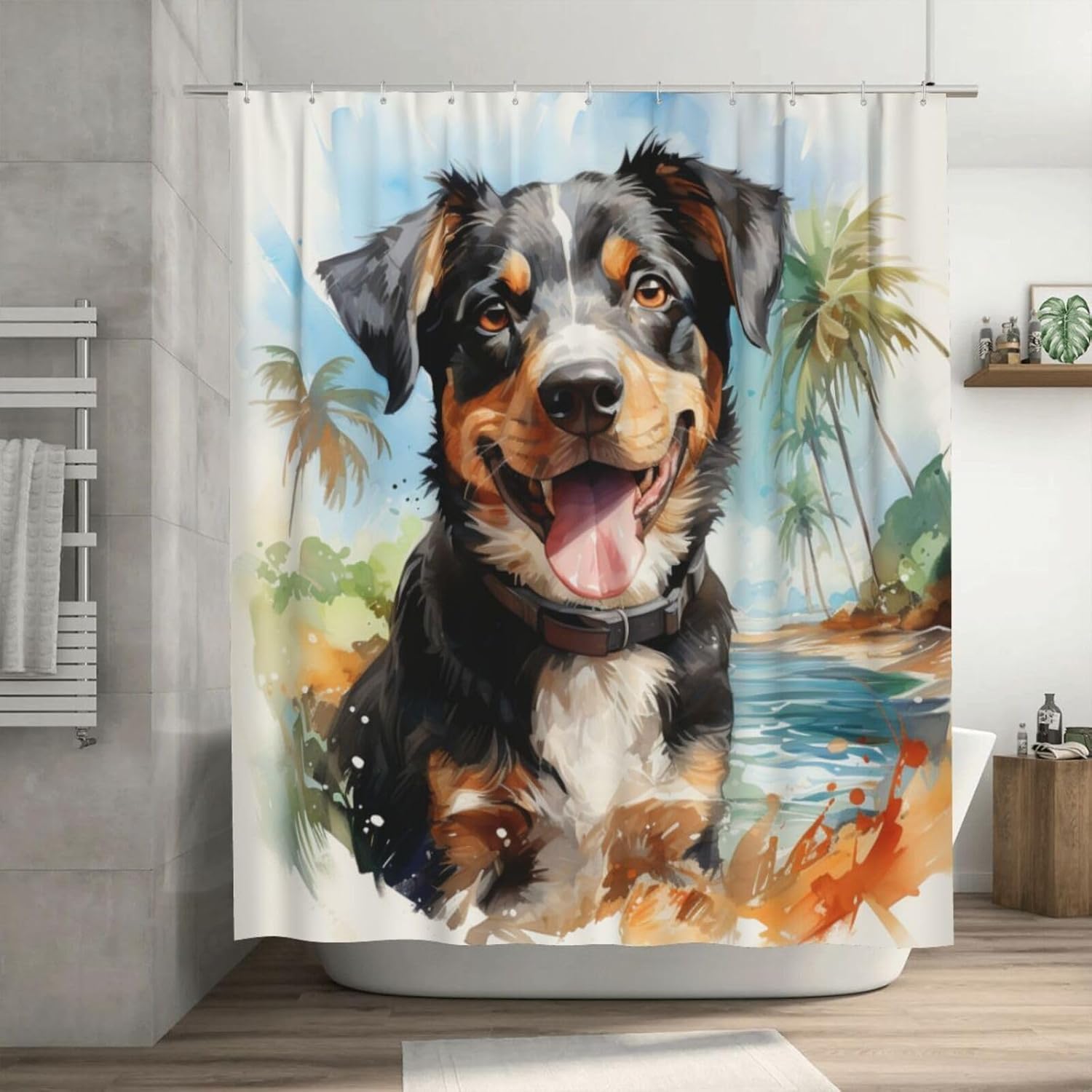 TIYAANDSY Black Dog Shower Curtain Set with 12 Hooks 72x72in