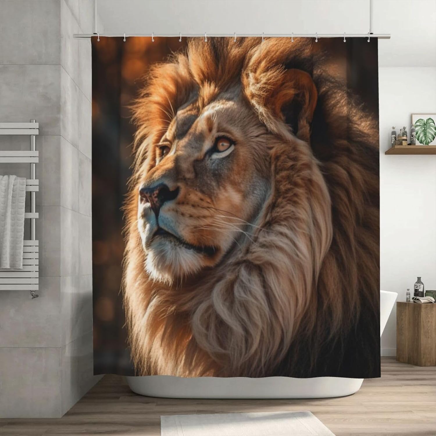 Brown Lion Shower Curtain Set with 12 Hooks 72x72in 1