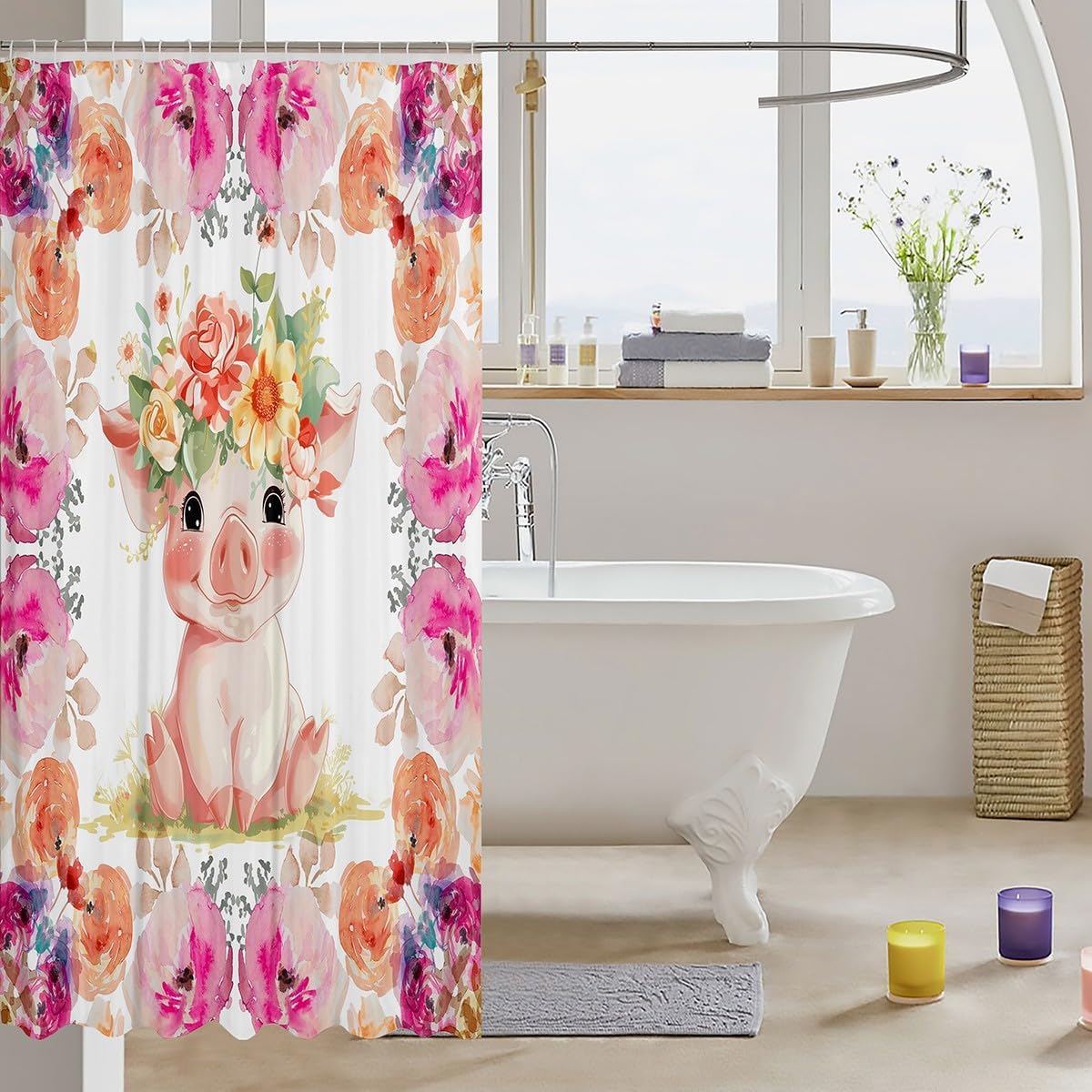 Erosebridal Pig Shower Curtain Set 72x72 Farmhouse Decor