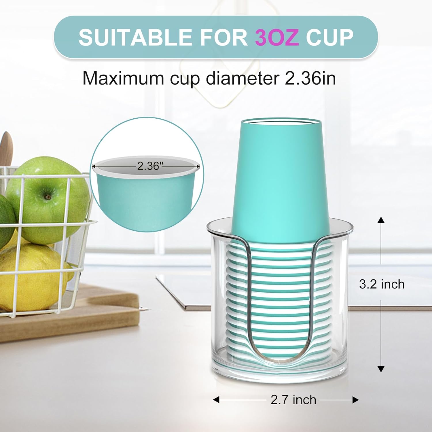 2 Pack Clear Bathroom Cup Dispenser for 3oz Cups