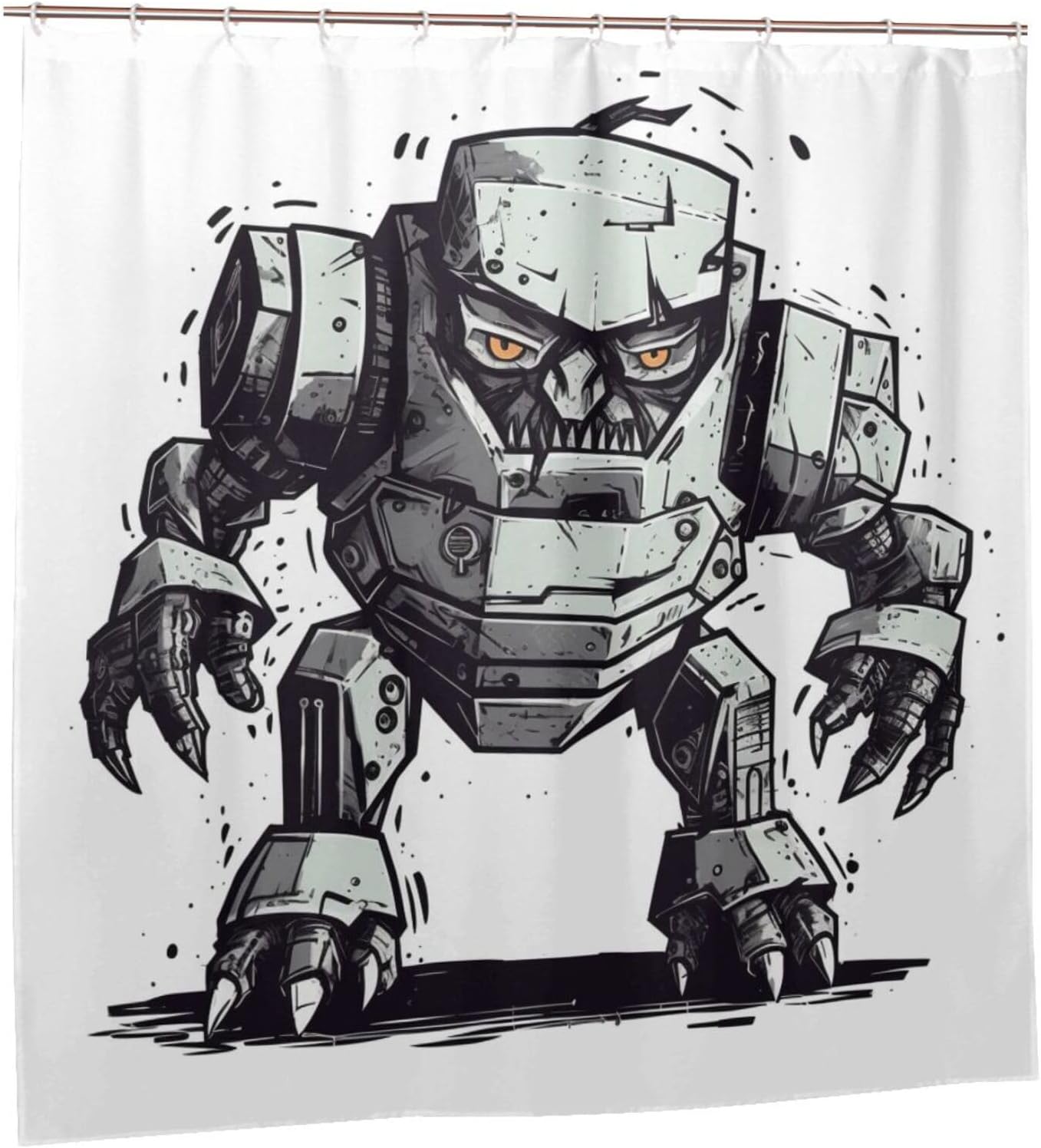 Cartoon Robot Shower Curtain Set with 12 Hooks 72x72in 1