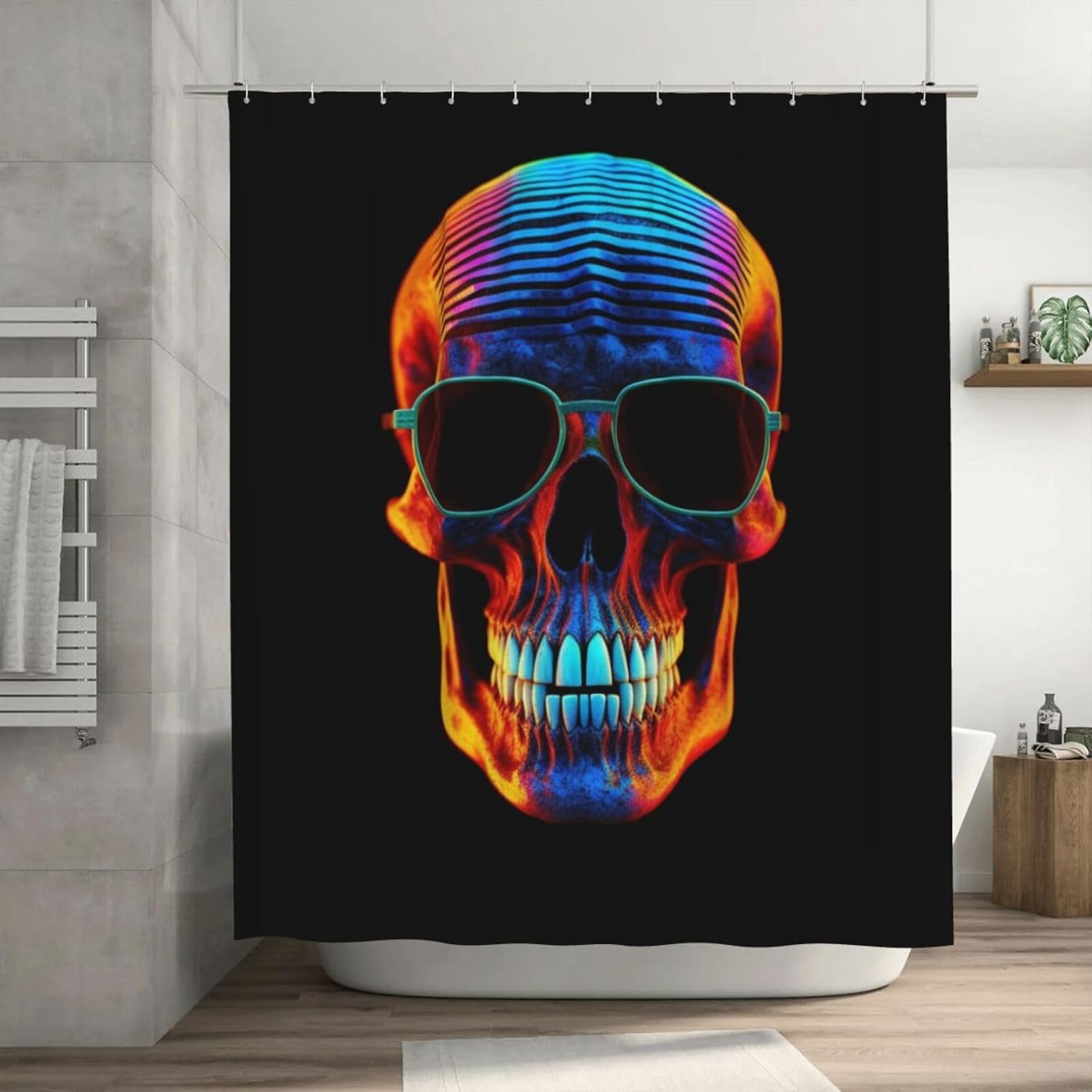 Skull Pattern Shower Curtain Set with 12 Hooks 72x72in