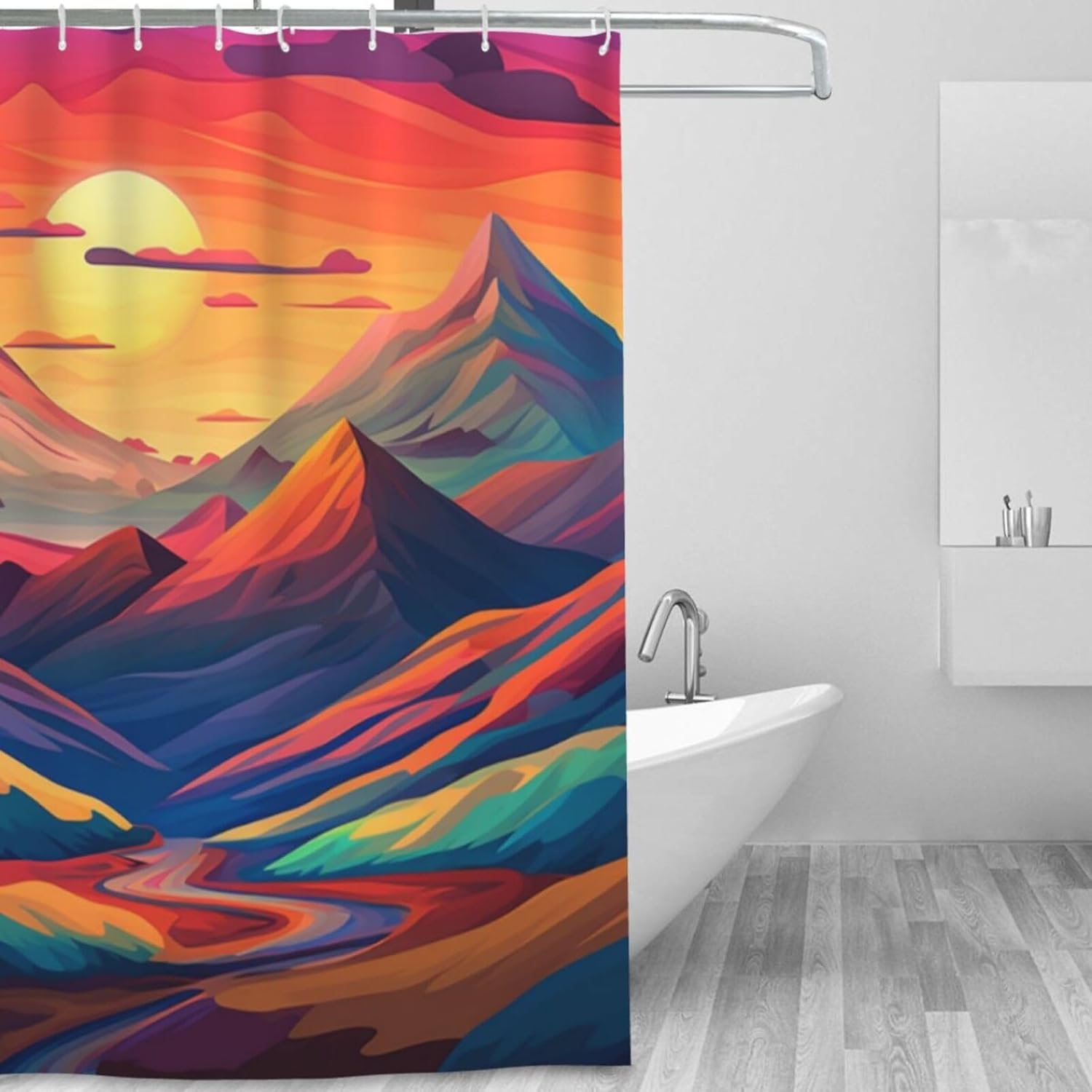 TIYAANDSY Boho Birds Sunset Shower Curtain Set with 12 Hooks 72x72in