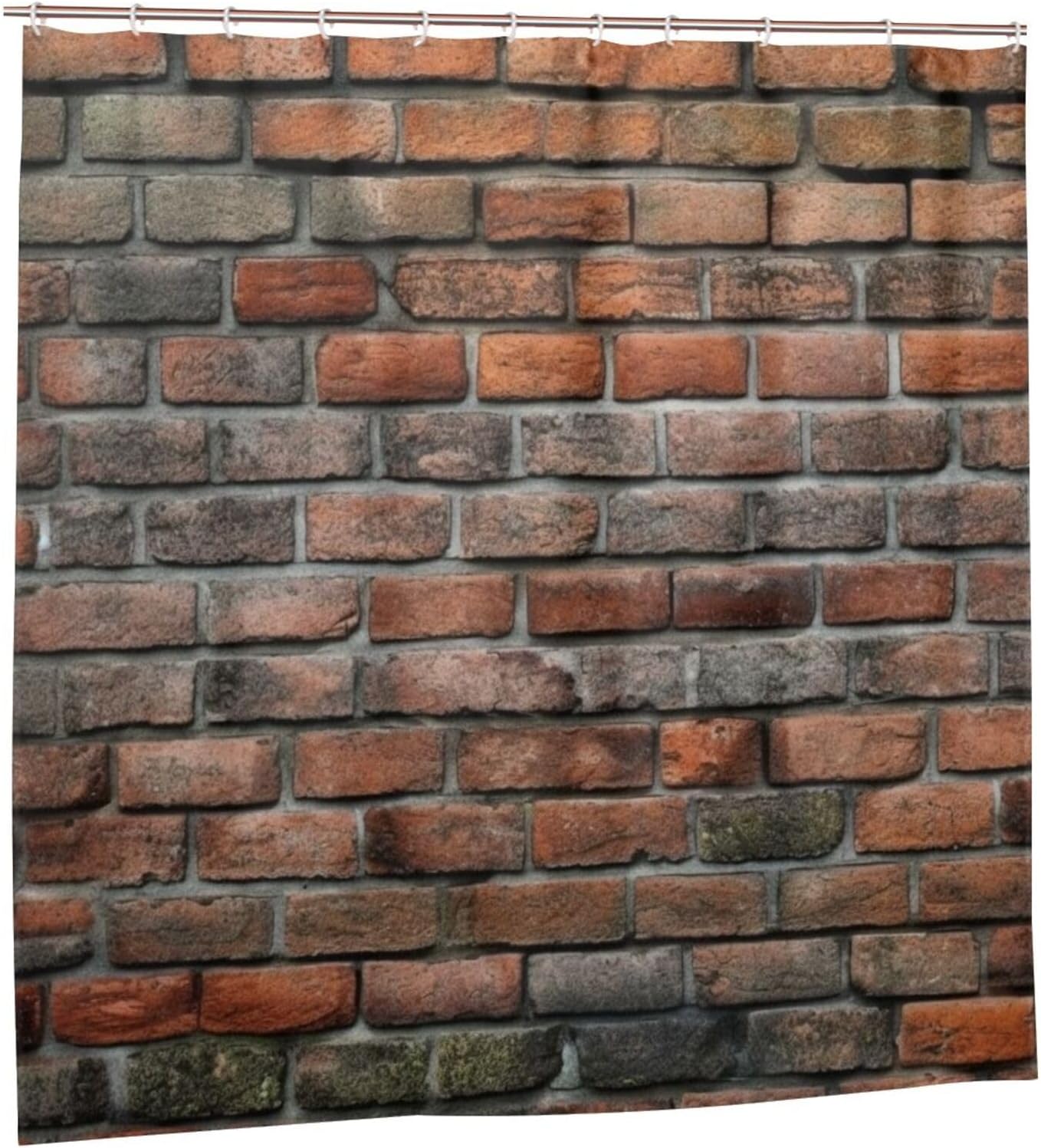 Red Brick Wall Shower Curtain Set with 12 Hooks 72x72in 1