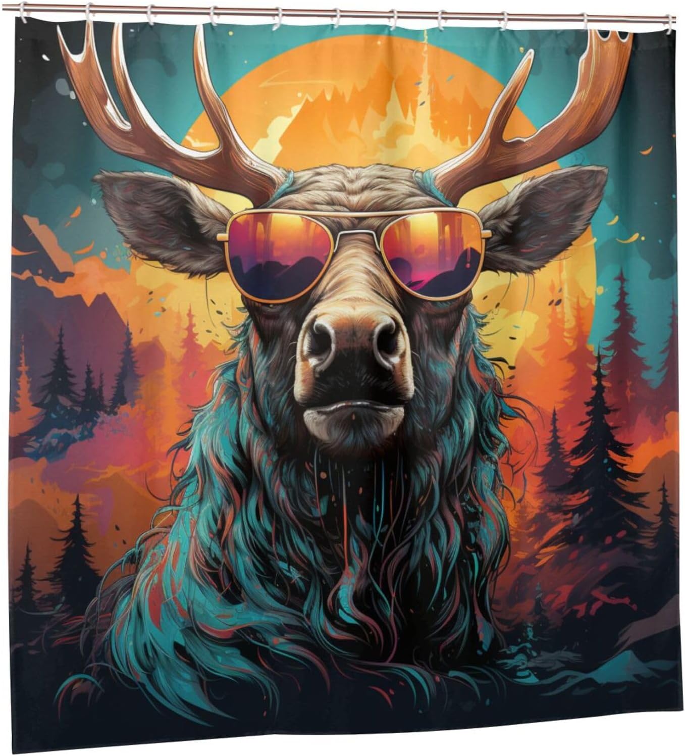 Boho Moose Shower Curtain Set with 12 Hooks 72x72in