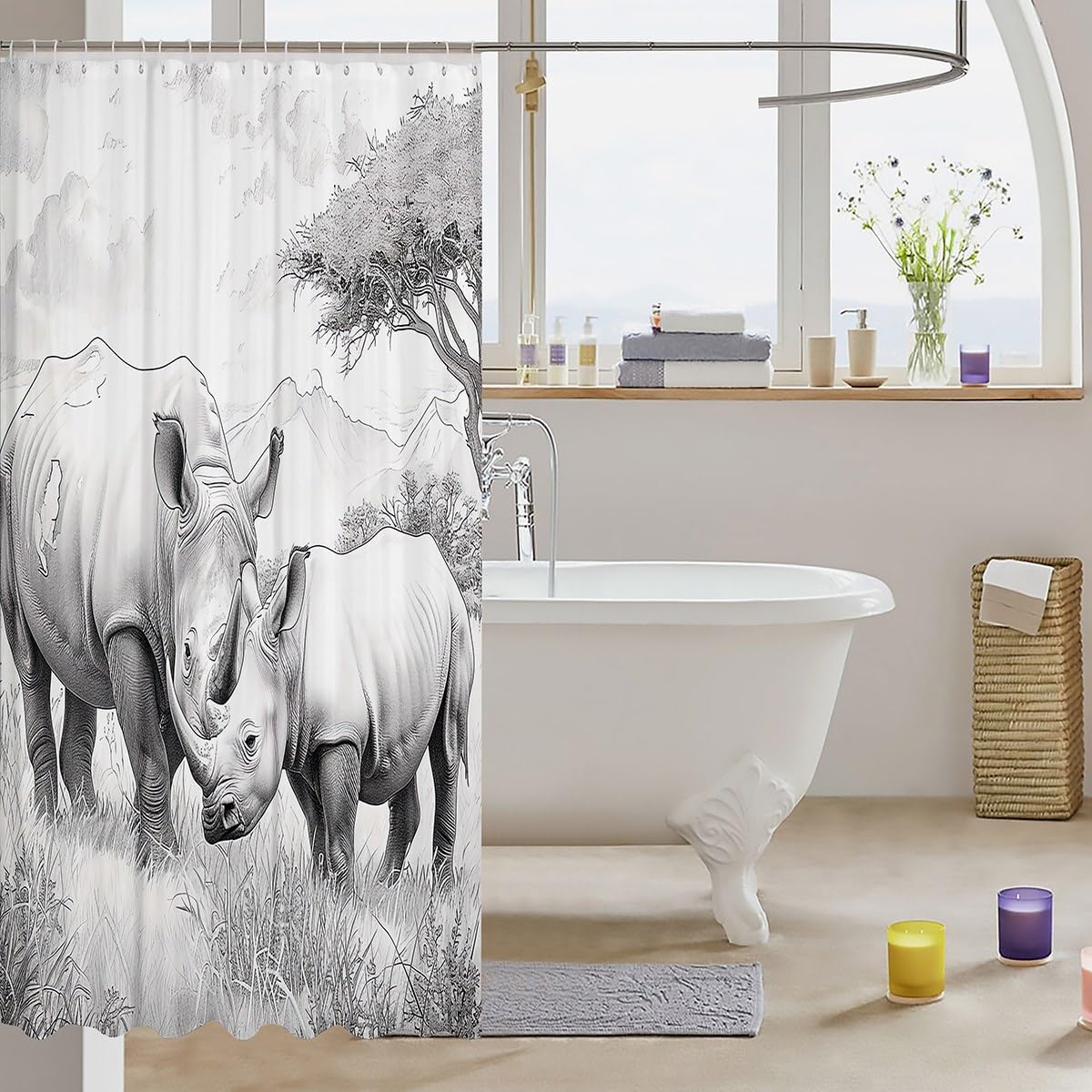 Erosebridal Rhino Kids Bathroom Shower Curtain Set